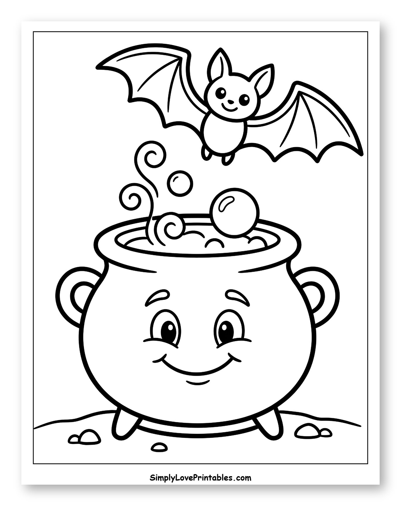Cute Bat and Smiling Halloween Cauldron