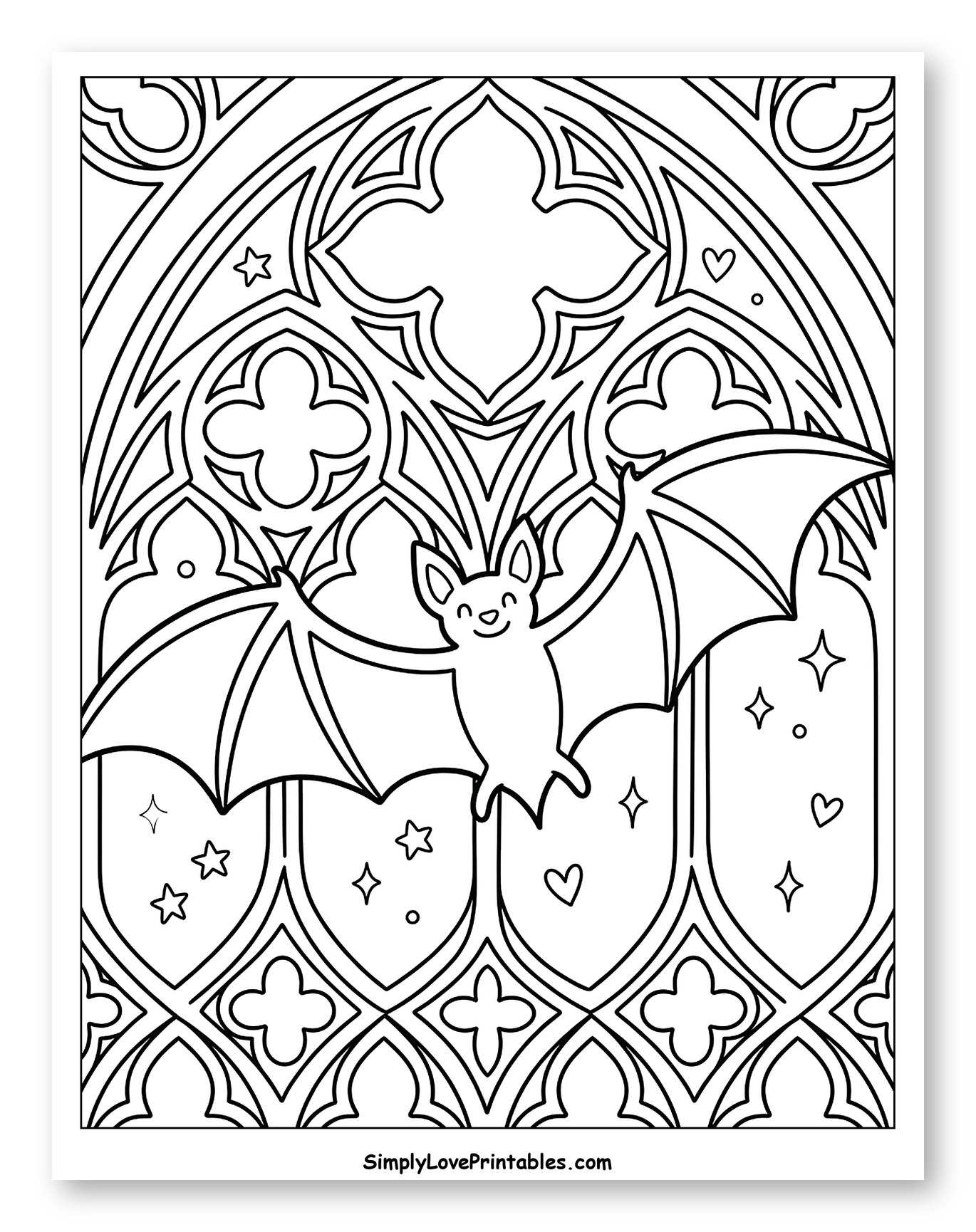 Cute Bat Flying in Gothic Window