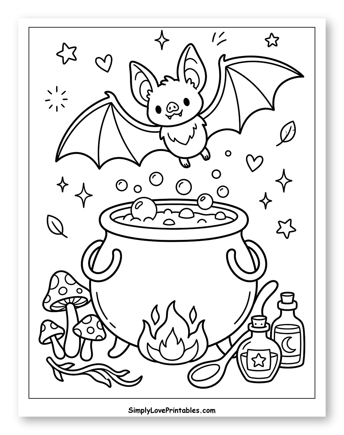 Cute Bat Flying Over a Bubbling Cauldron