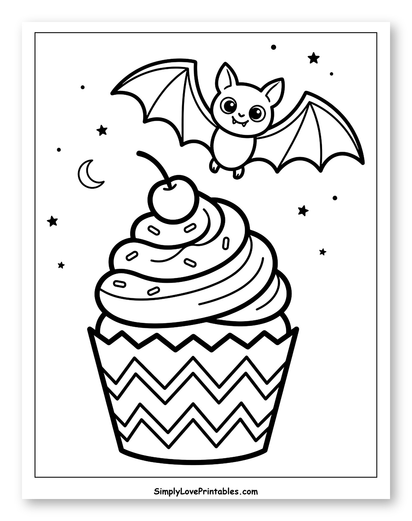 Cute Bat Flying Over a Cherry Cupcake