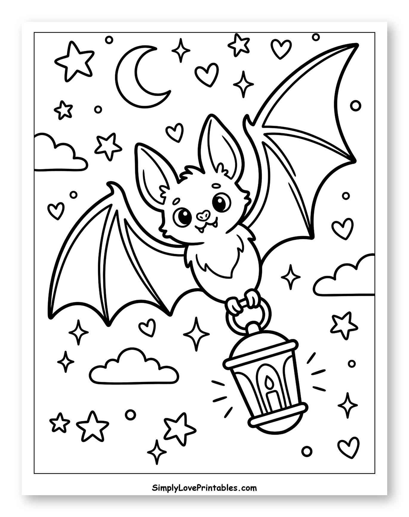 Cute Bat Flying with Lantern at Night
