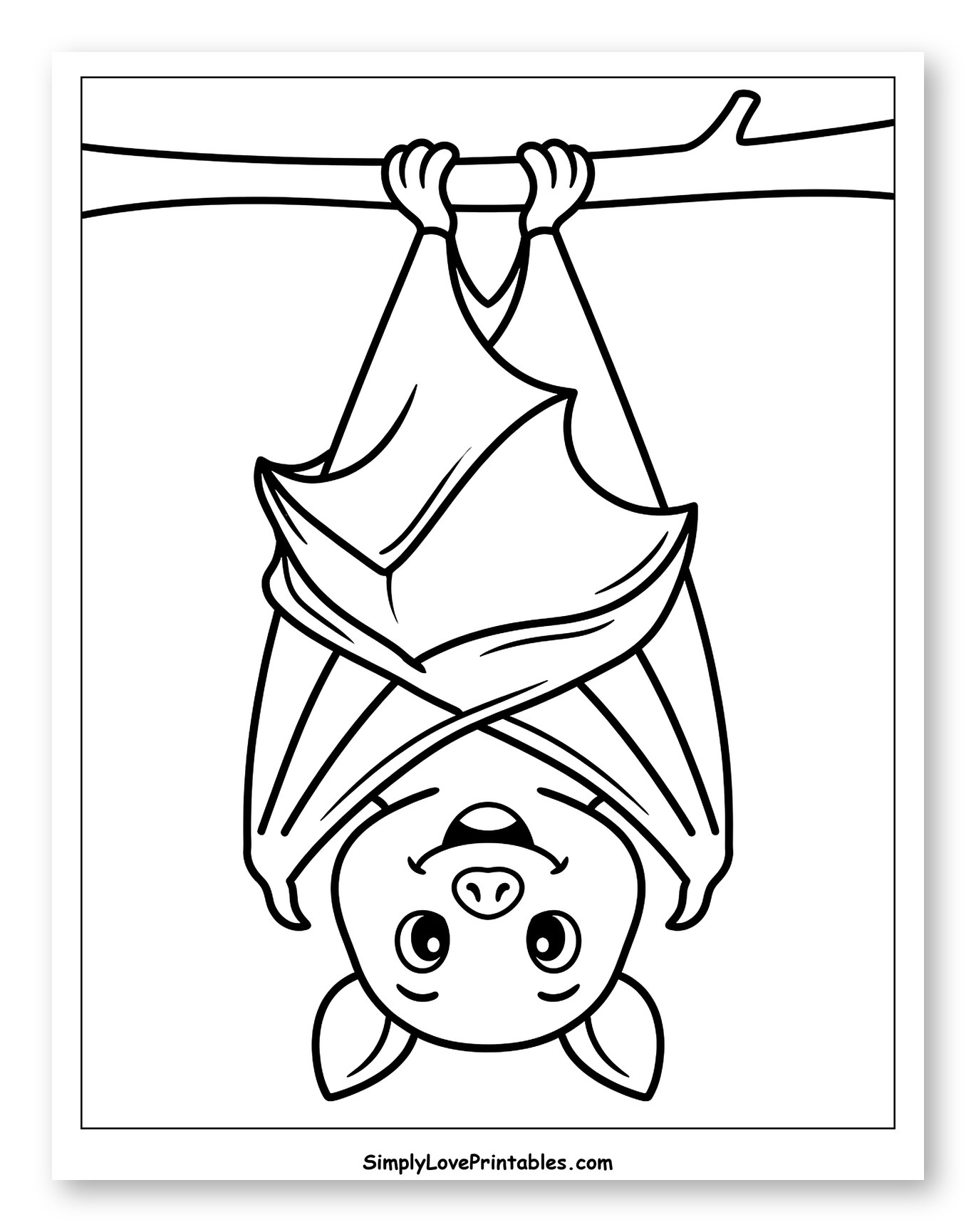 Cute Bat Hanging Upside Down from Branch