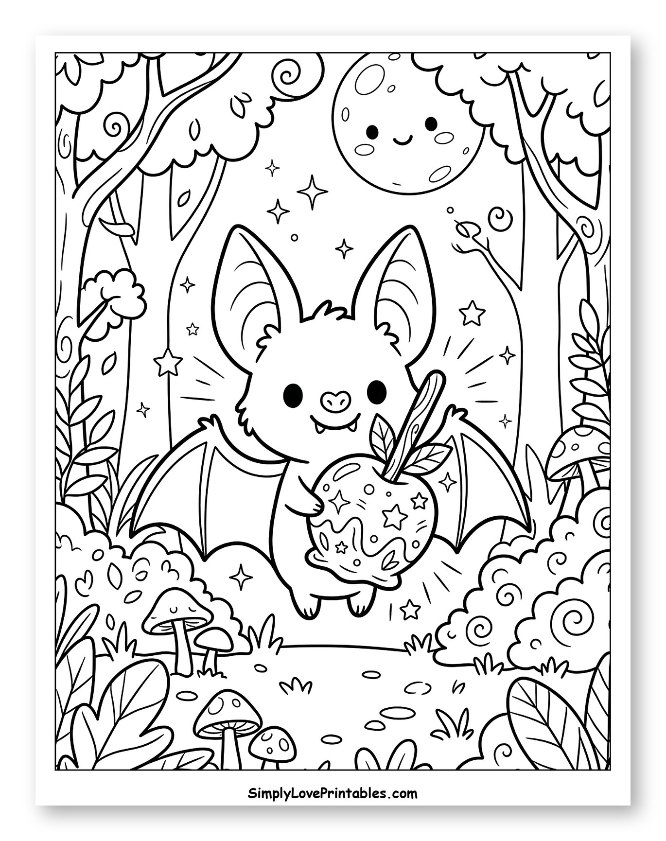 Cute Bat Holding Sparkling Candy Apple