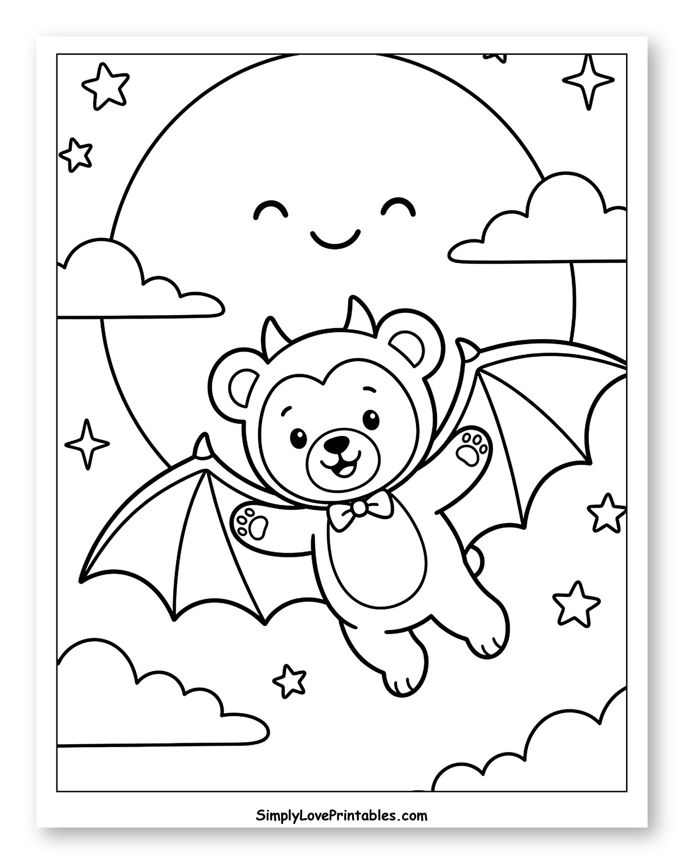 Cute Bat Teddy Bear Flying in Moonlight