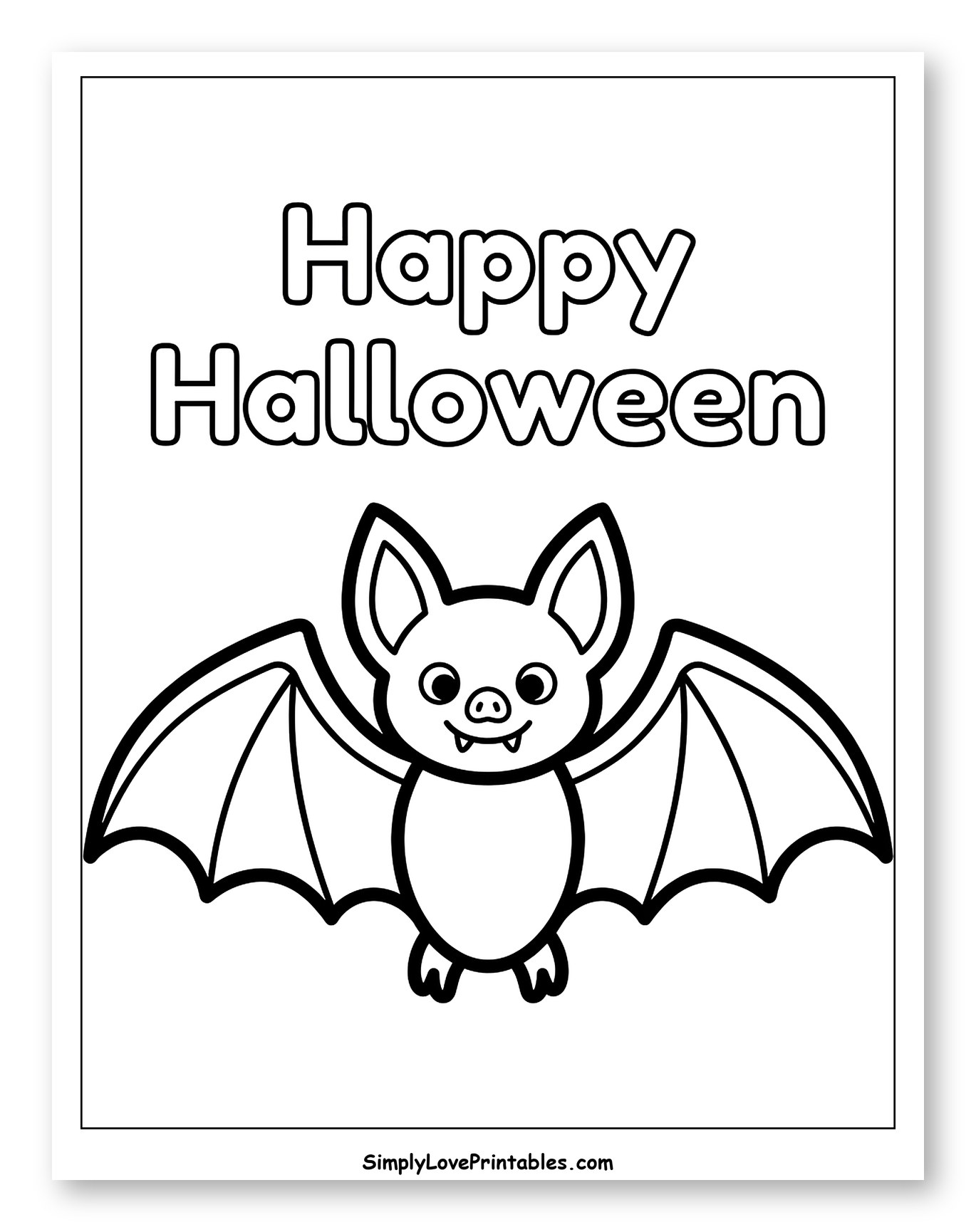 Cute Bat with Happy Halloween Message Coloring Sheet for Toddlers
