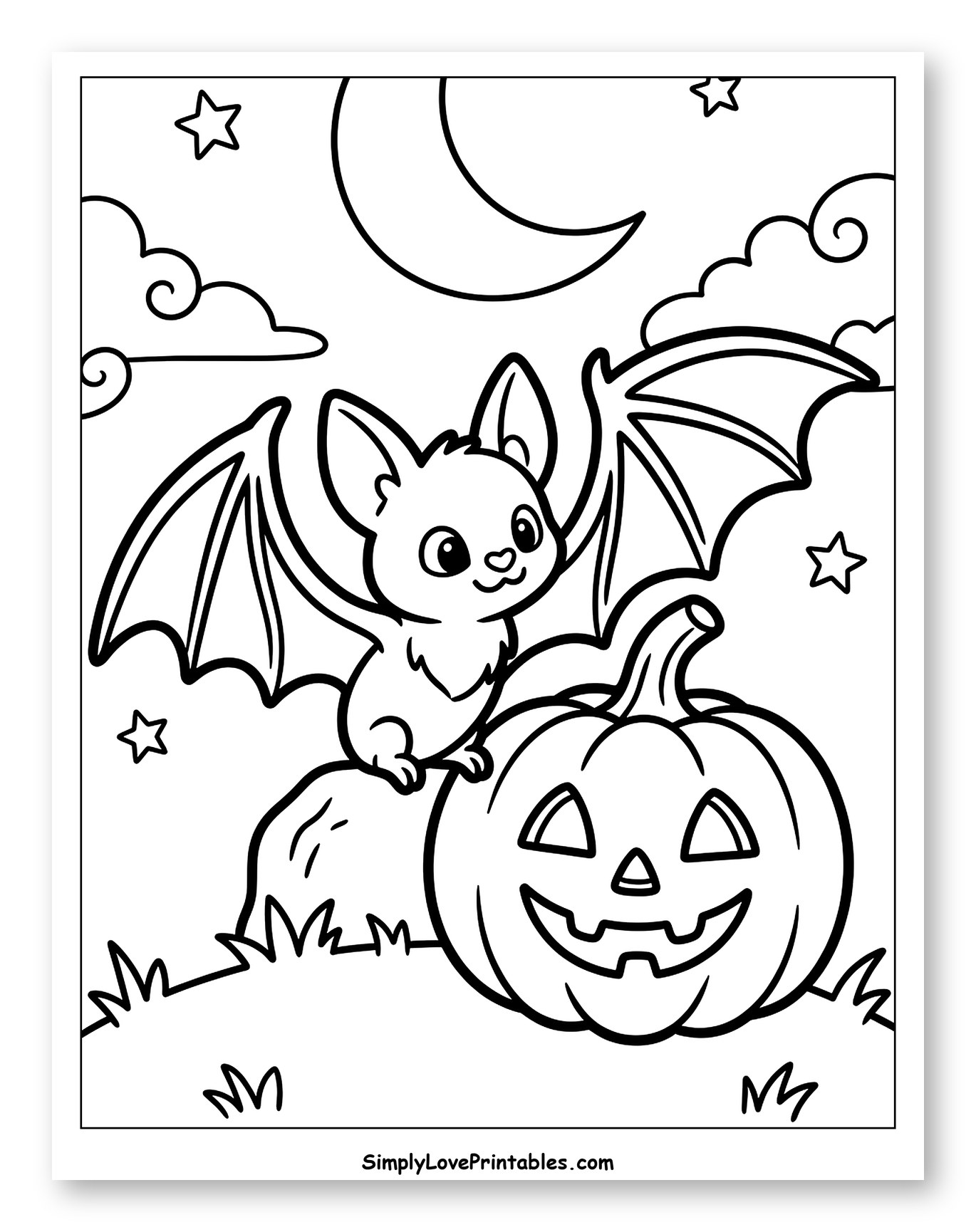 Cute Bat with Jack-o'-Lantern under Moonlight
