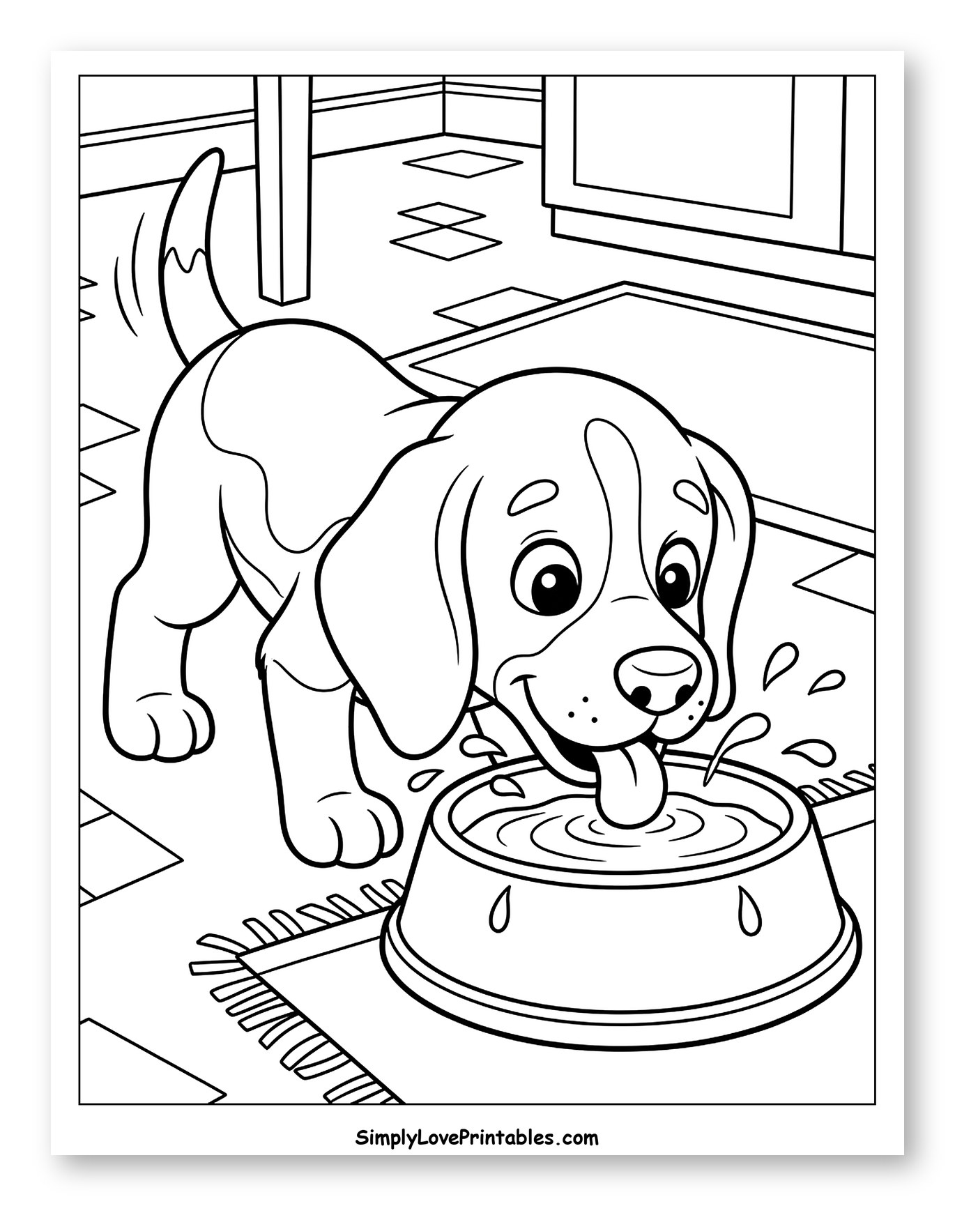 Cute Beagle Puppy Drinking Water
