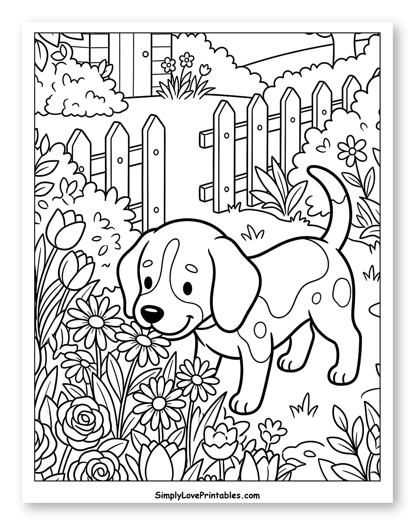 Cute Beagle Puppy Smelling Flowers in Garden