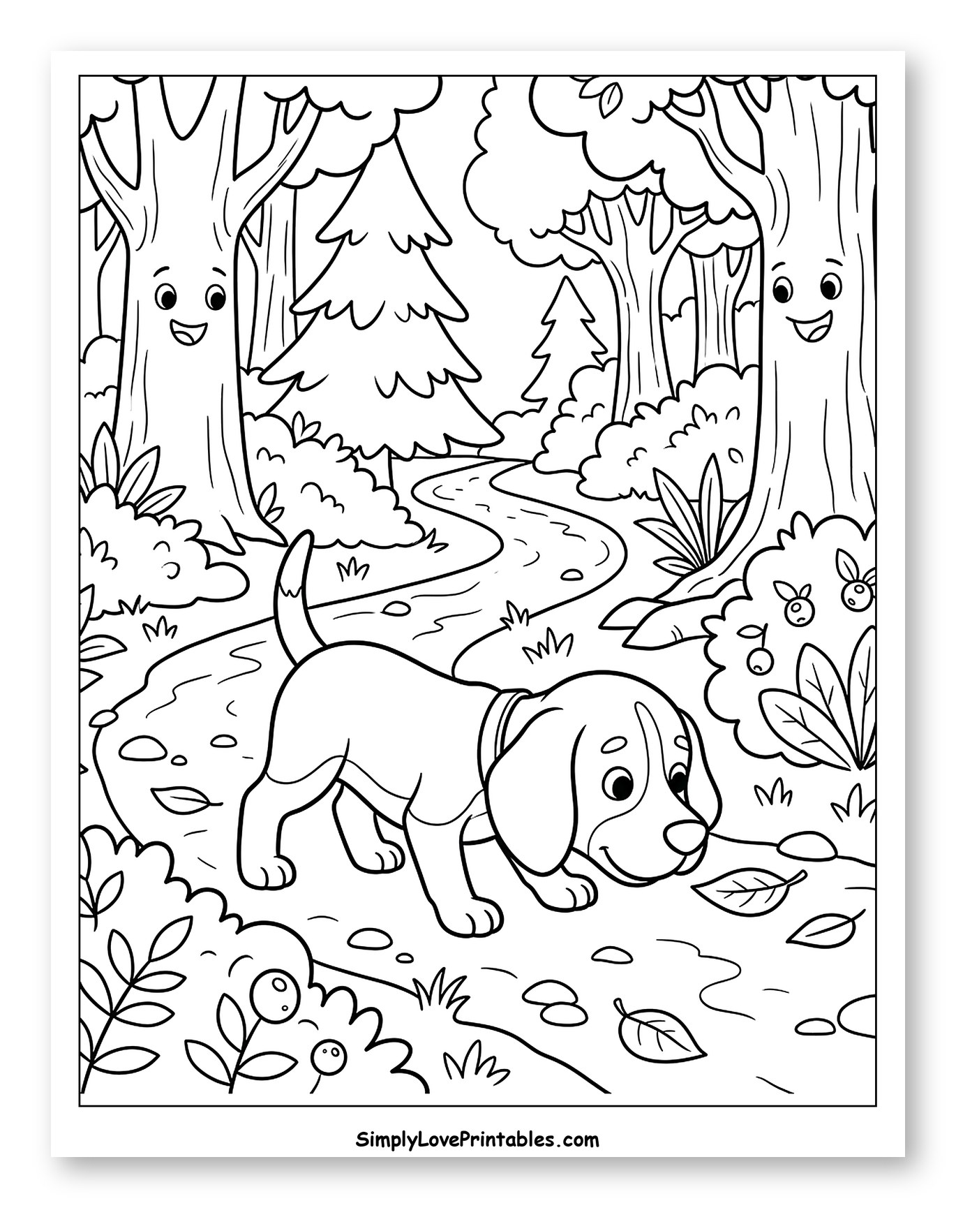 Cute Beagle Puppy Sniffing in a Friendly Forest