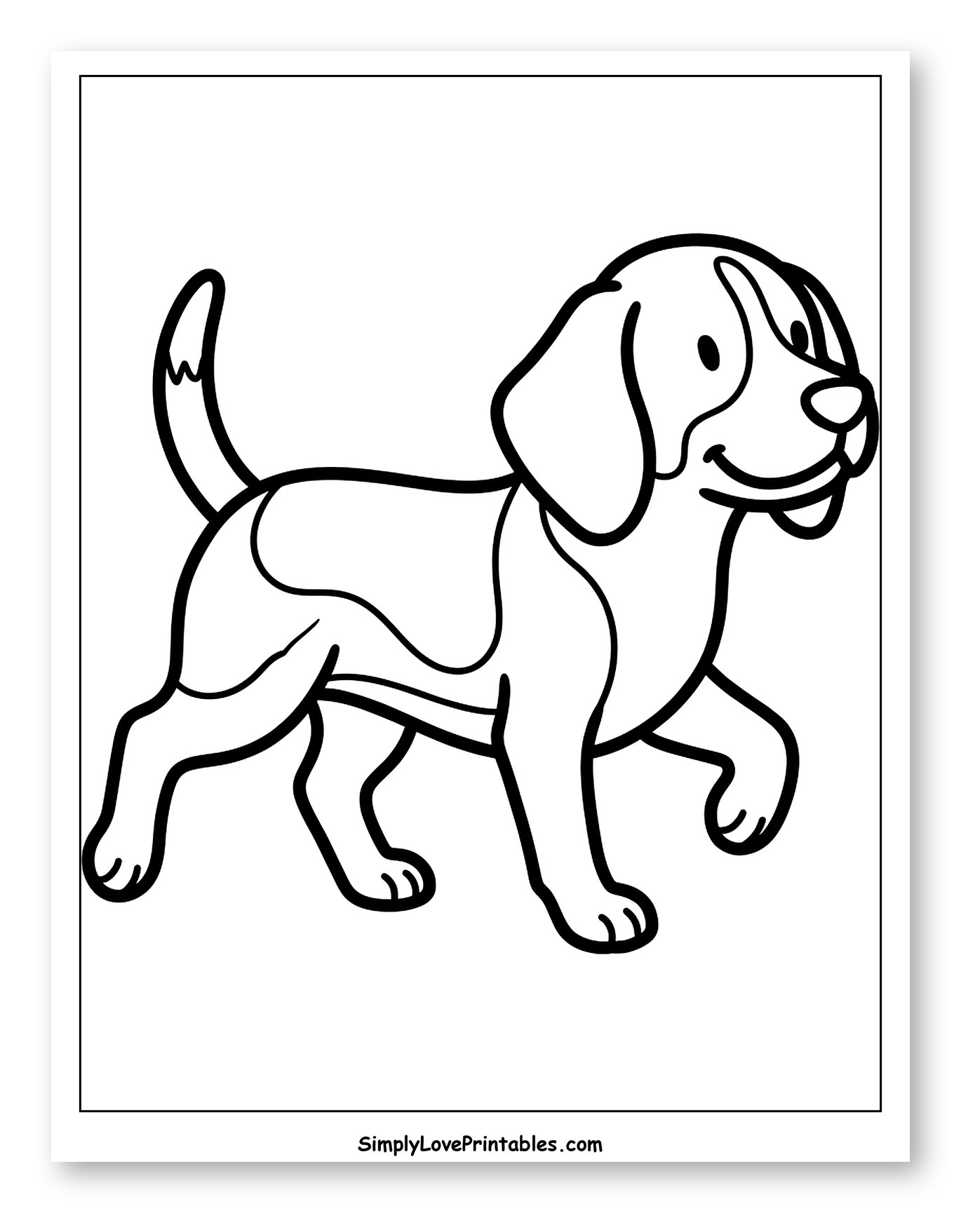 Cute Beagle Puppy Taking a Stroll Coloring Page for Toddlers