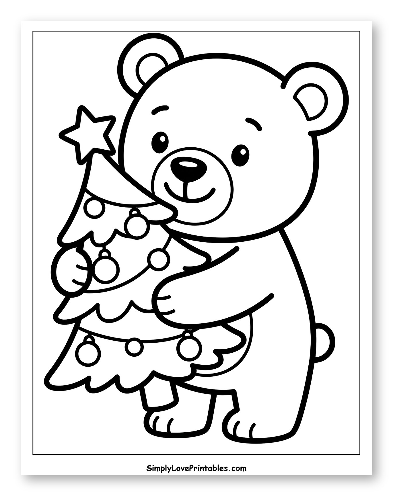 Cute Bear Carrying a Small Christmas Tree Coloring Sheet for Toddlers