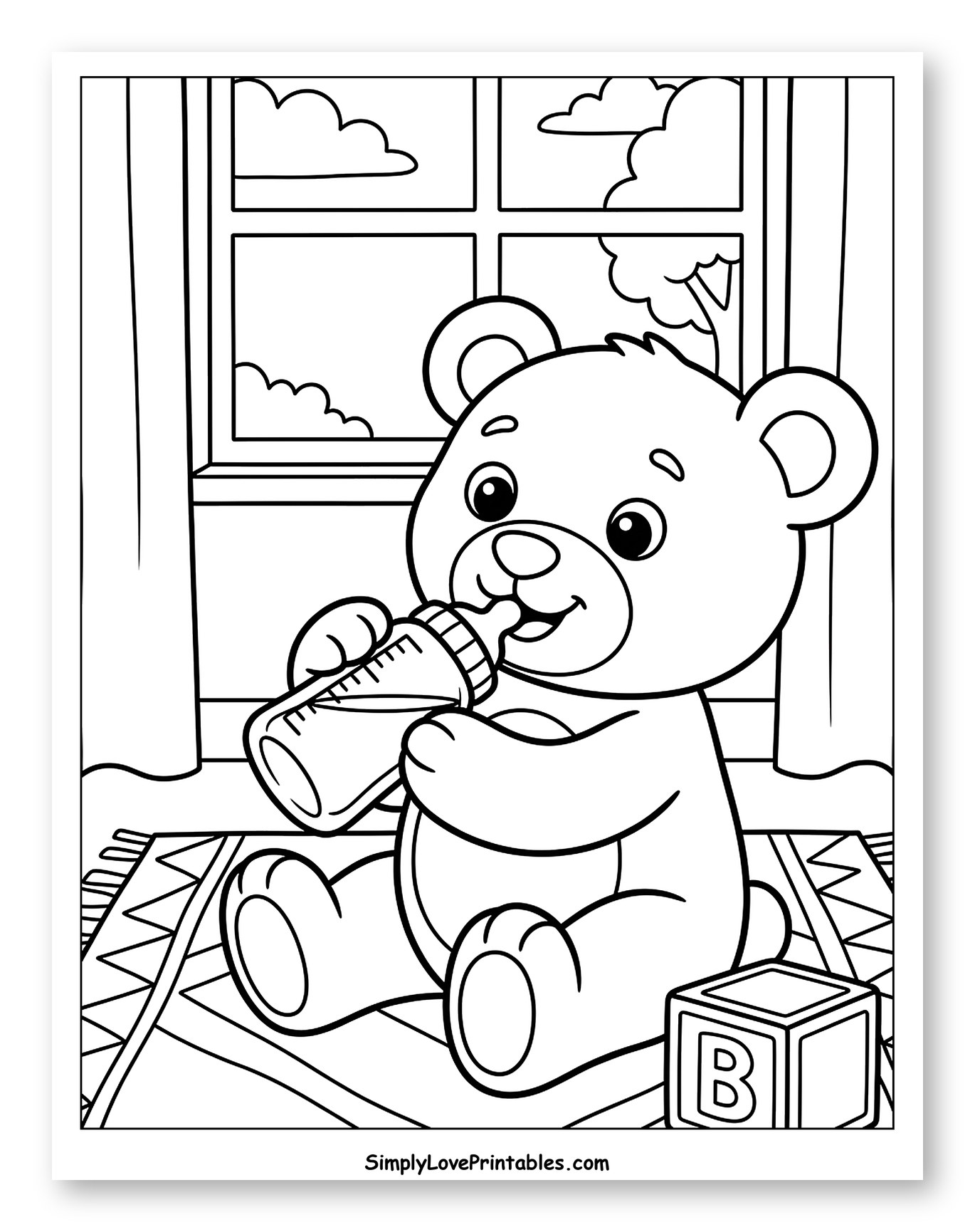Cute Bear Drinking from a Baby Bottle