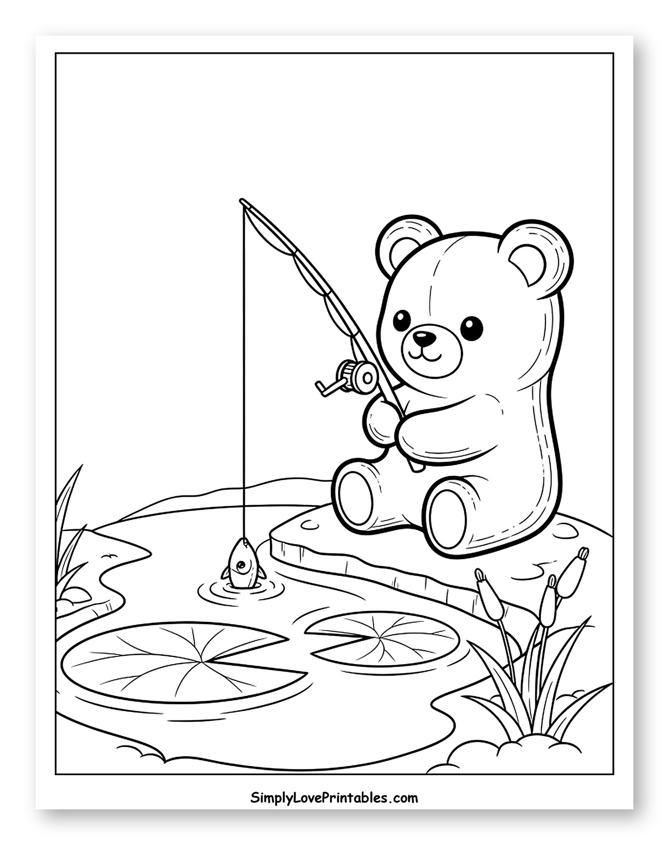 Cute Bear Fishing in a Pond
