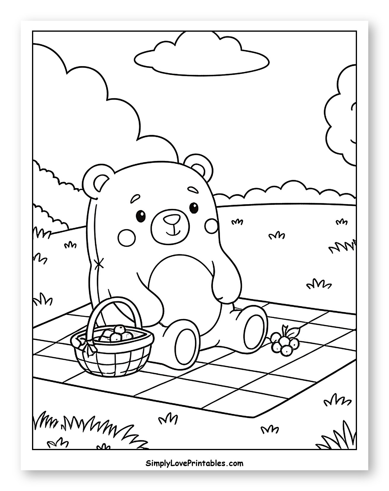 Cute Bear Having a Picnic Outdoors