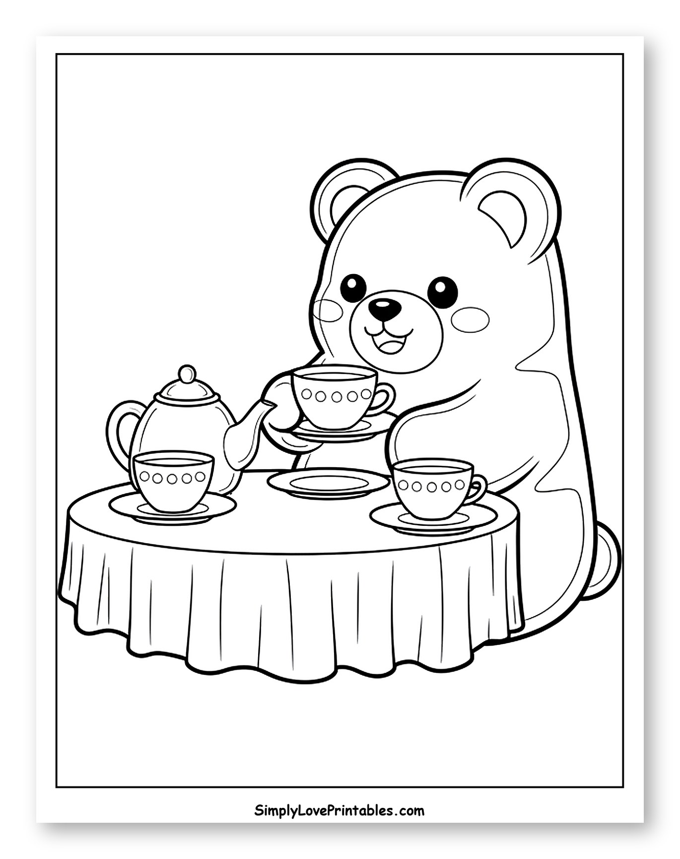 Cute Bear Having a Tea Party