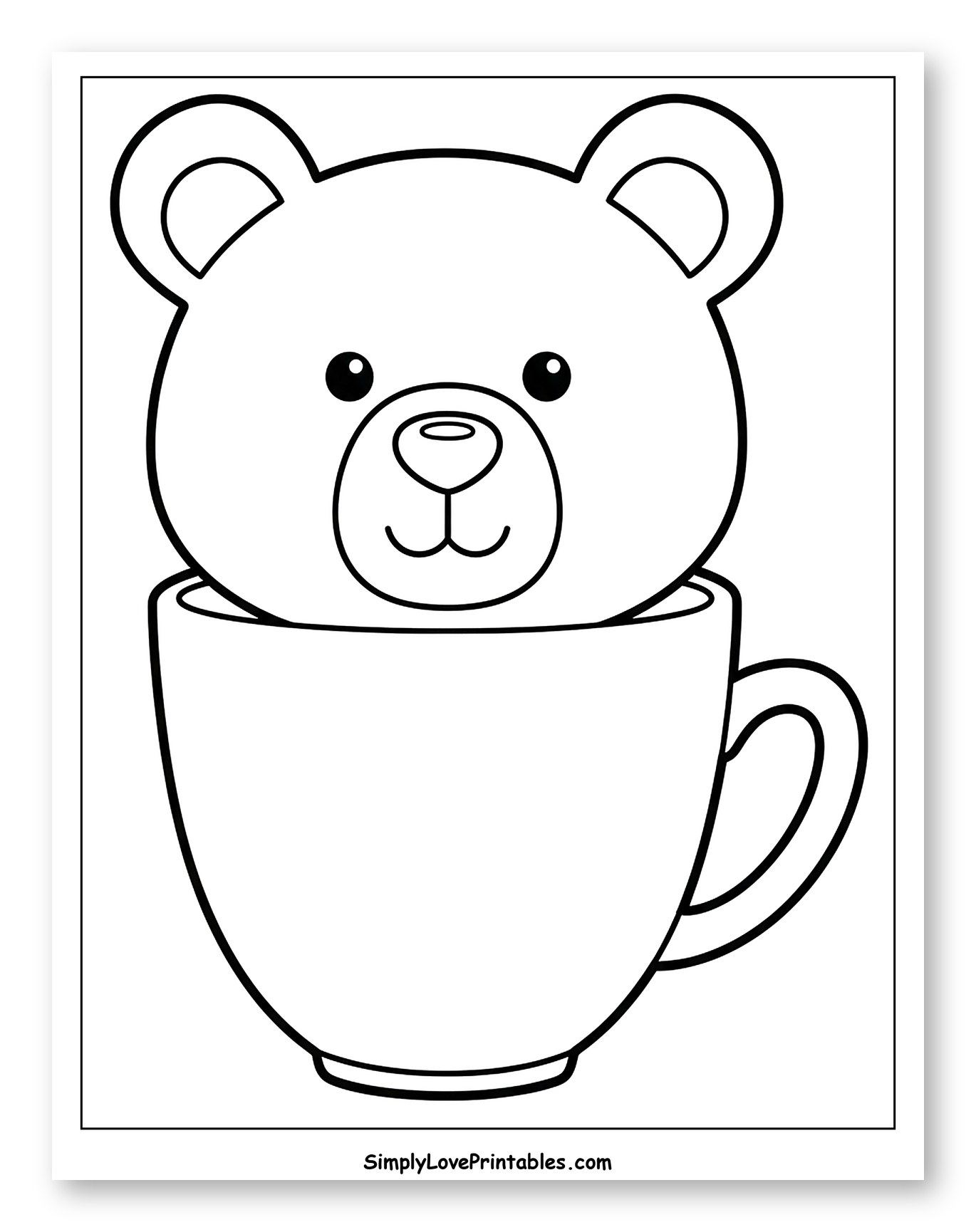 Cute Bear Head in a Teacup Coloring Sheet for Toddlers