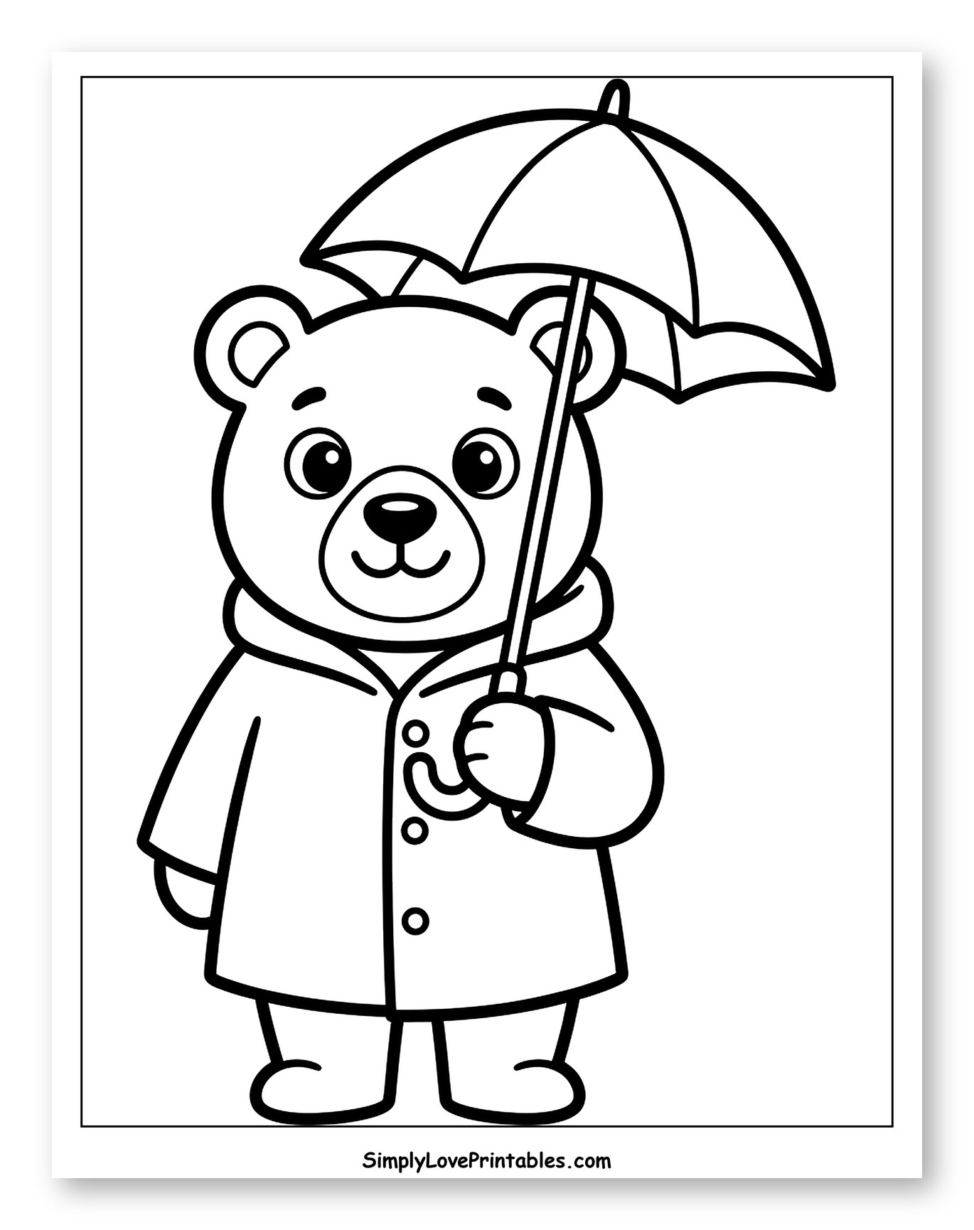 Cute Bear in Raincoat Holding Umbrella