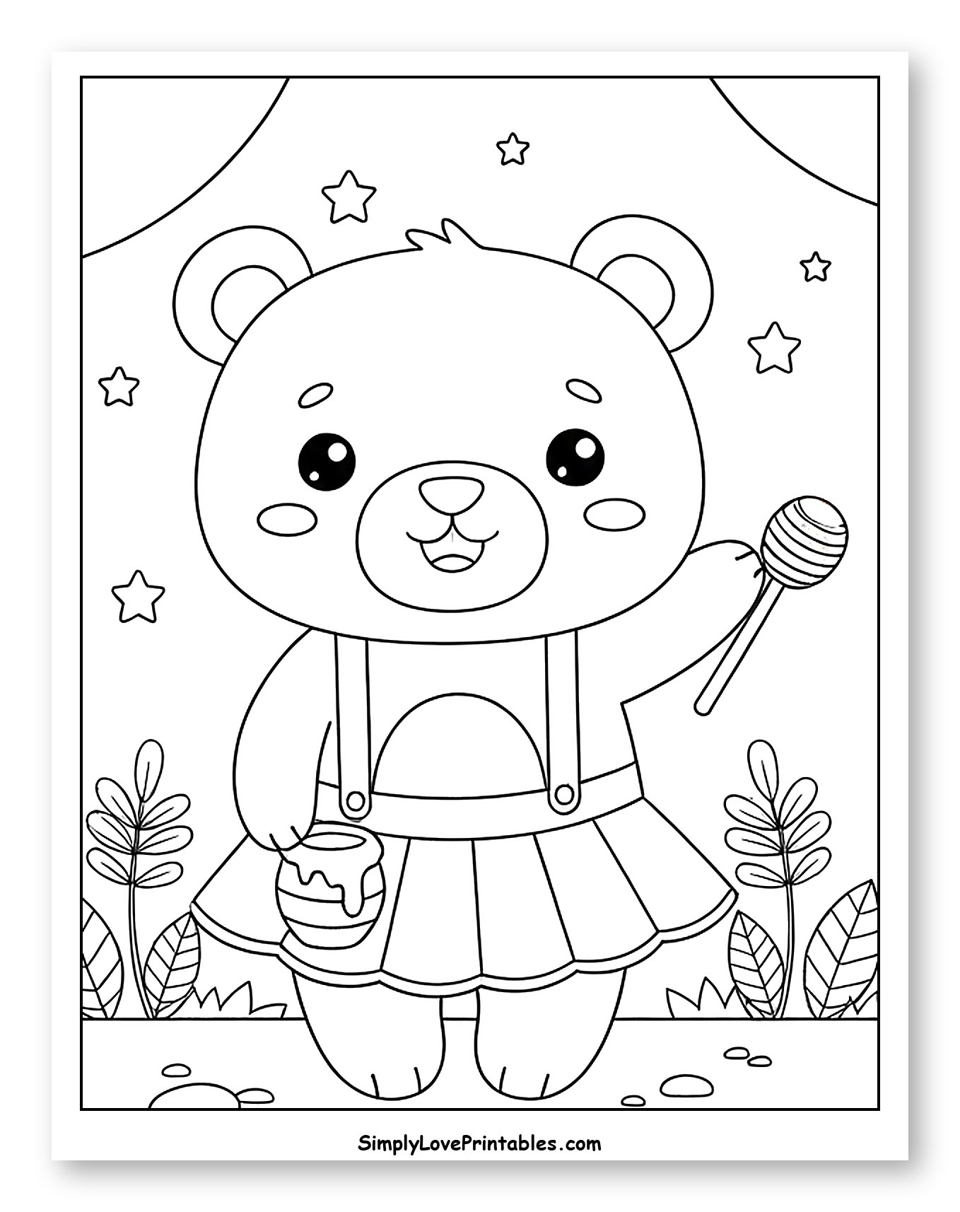 Cute Bear in Skirt with Honey Pot