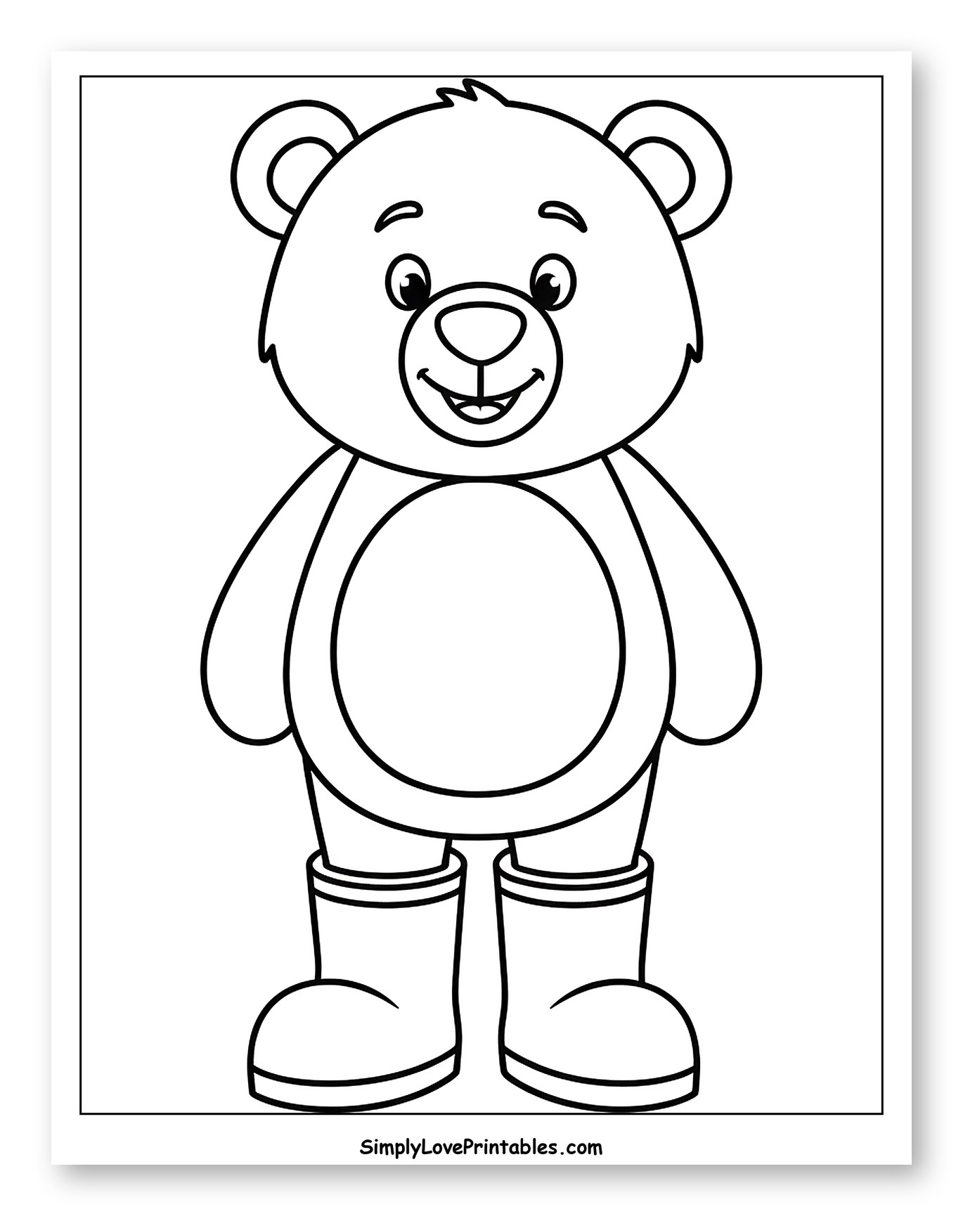 Cute Bear Wearing Rain Boots Coloring Sheet for Toddlers