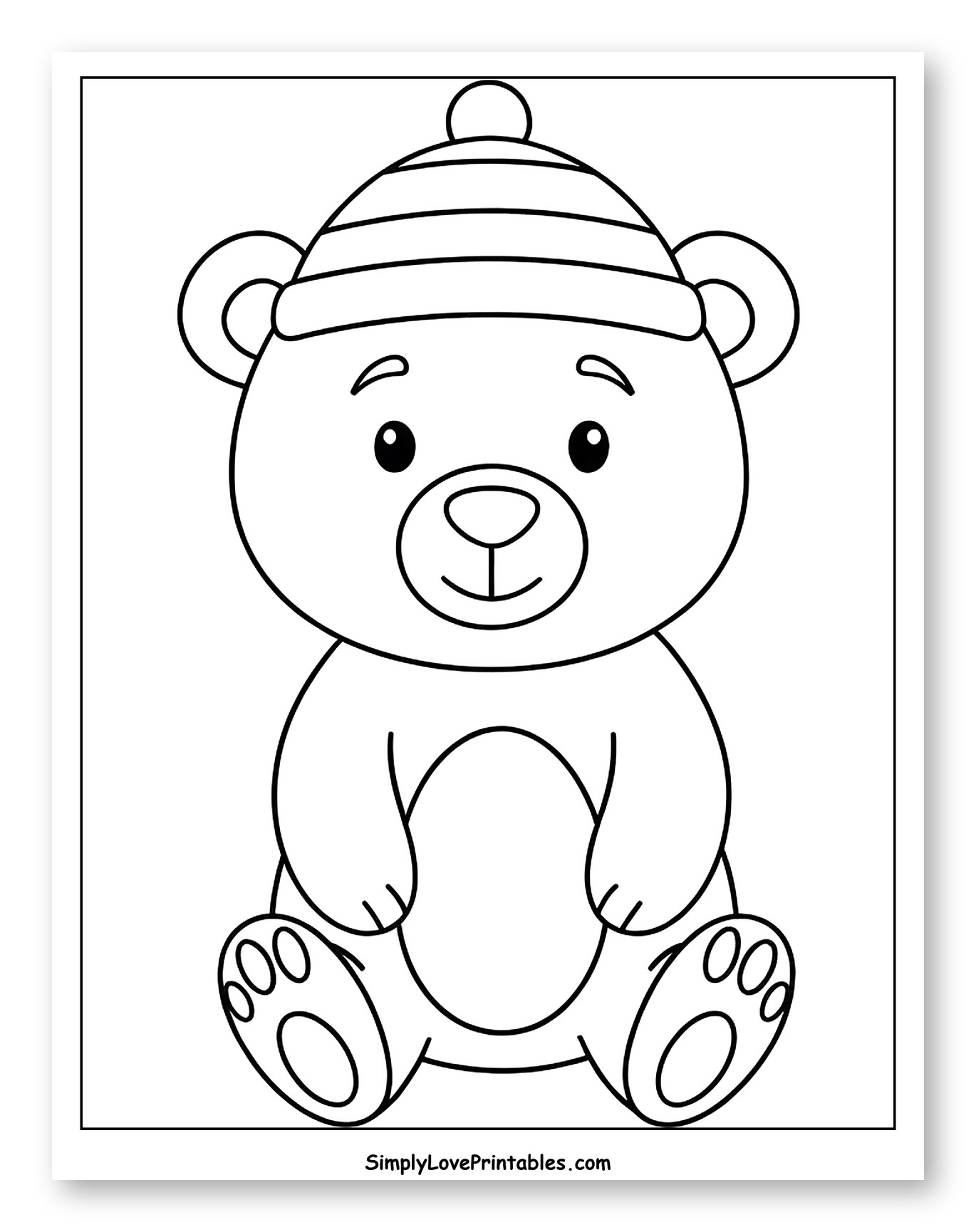 Cute Bear Wearing Striped Winter Hat