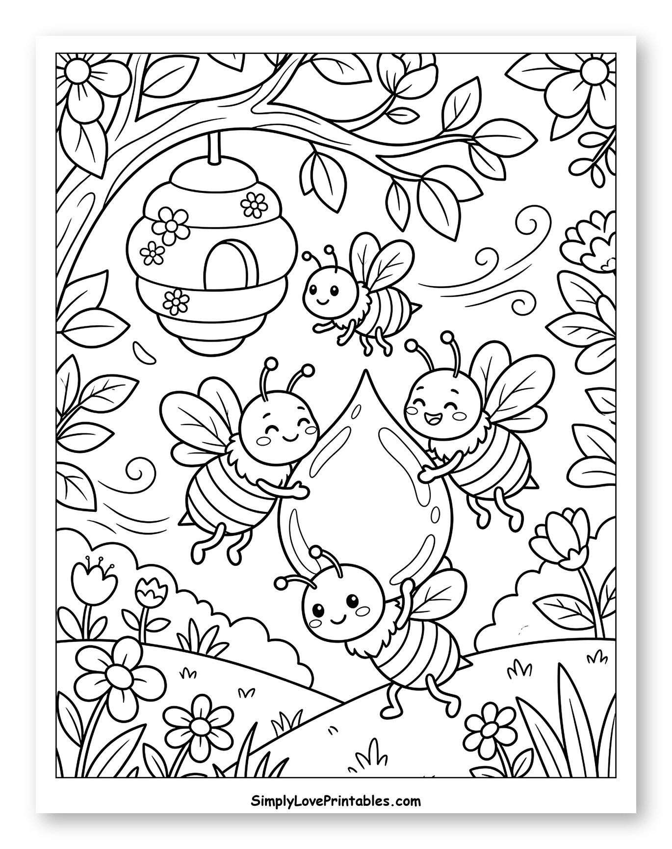 Cute Bees Carrying a Drop of Honey