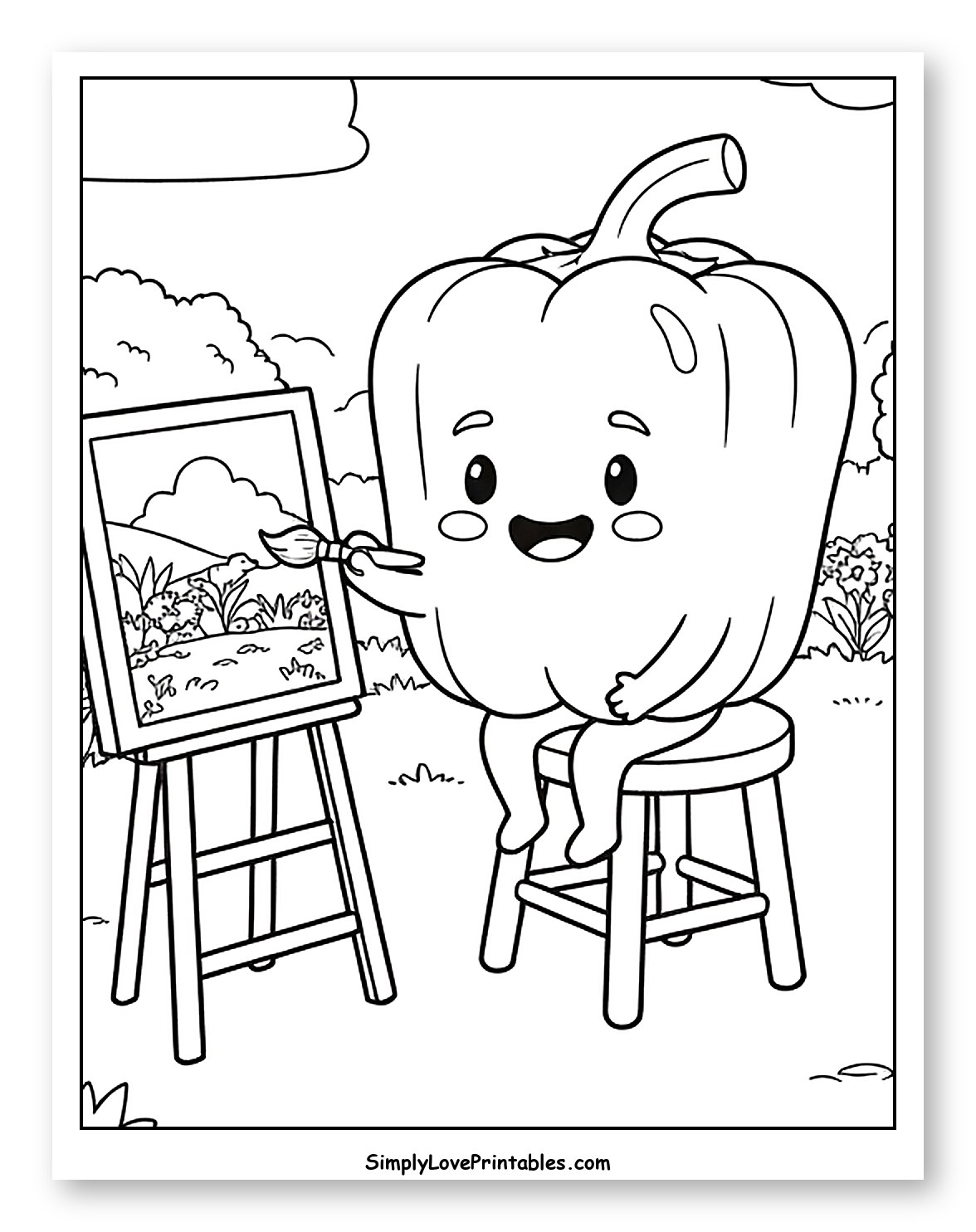 Cute Bell Pepper Painting a Landscape