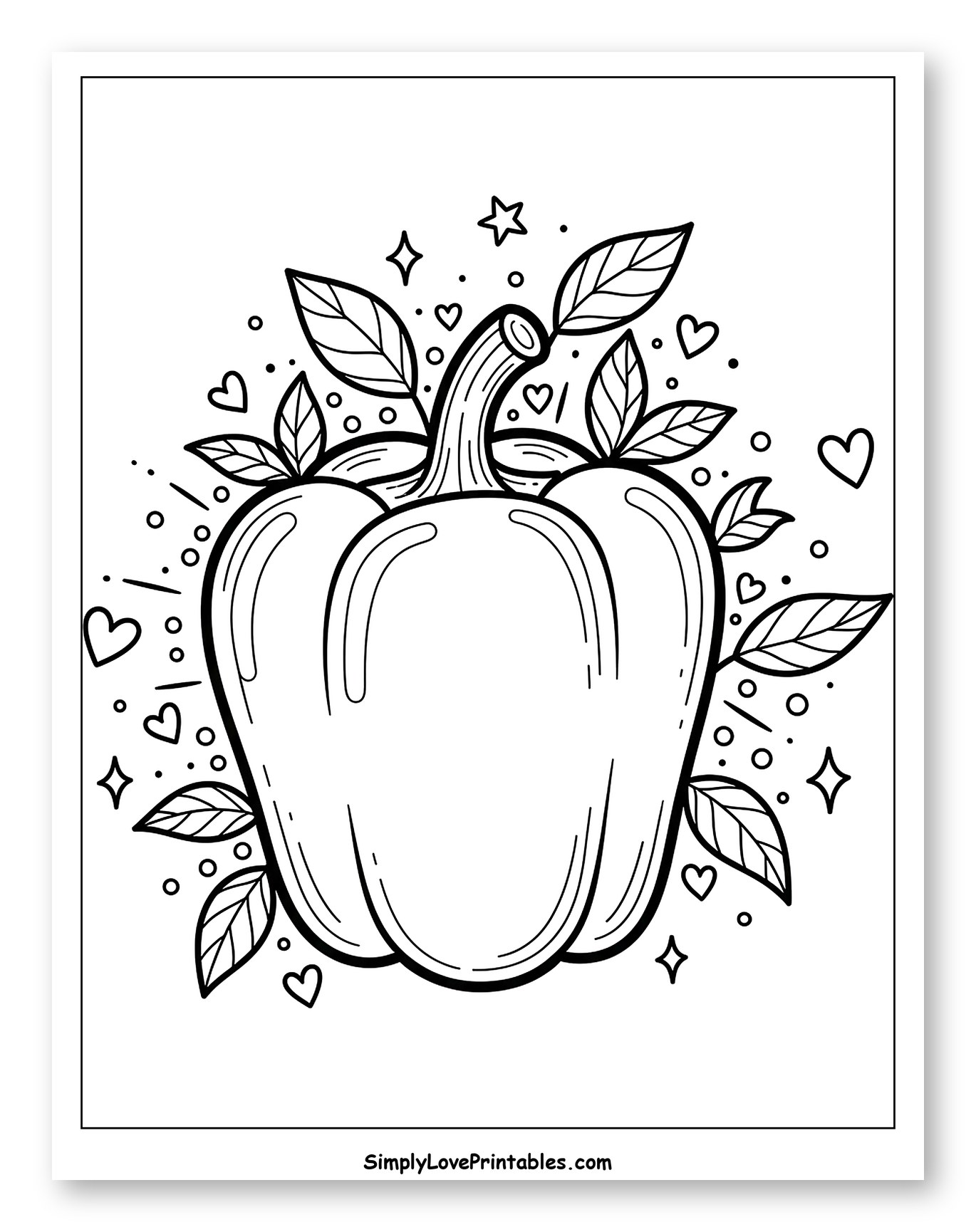 Cute Bell Pepper with Leaves and Sparkles