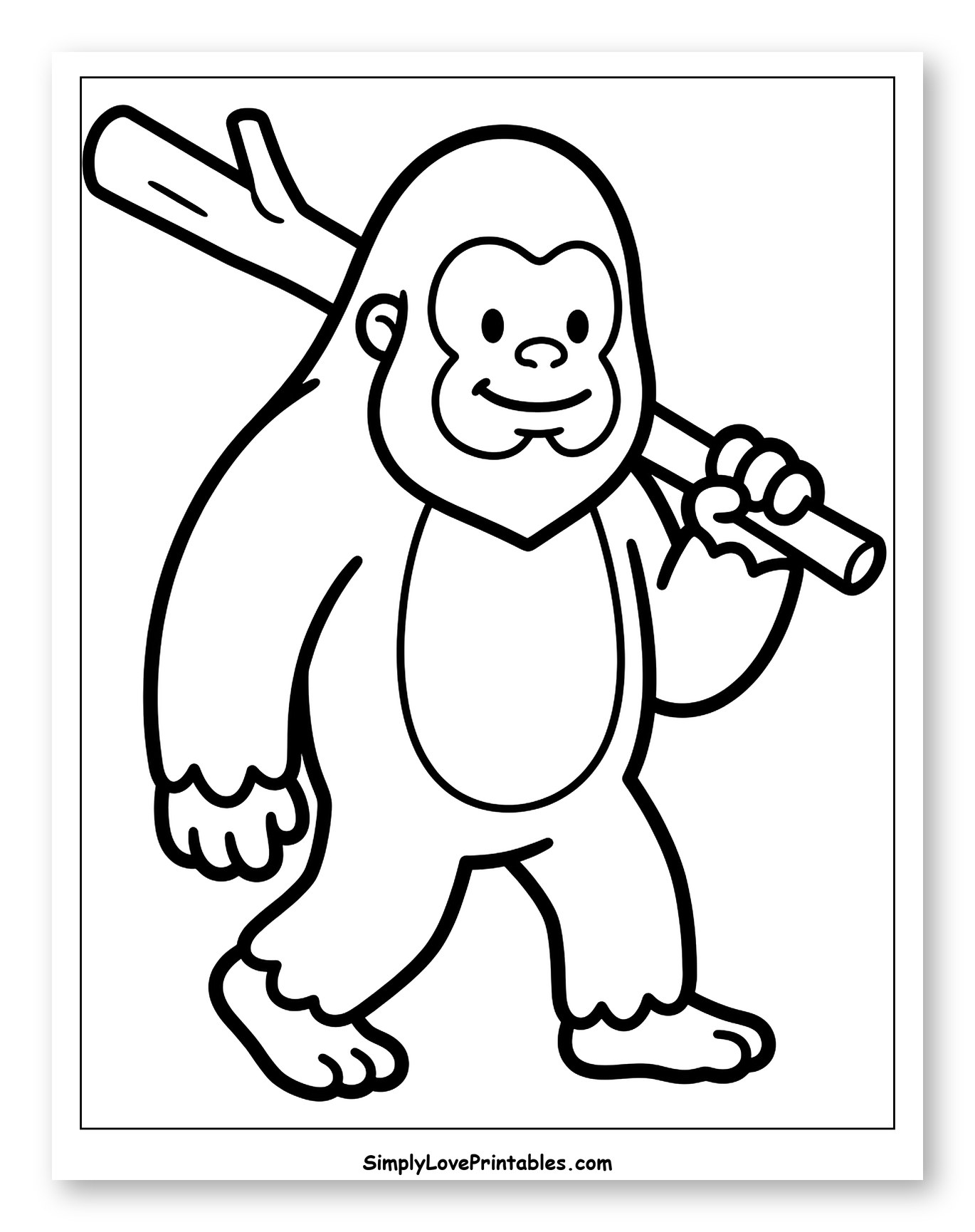 Cute Bigfoot Carrying a Log to Color for Toddlers