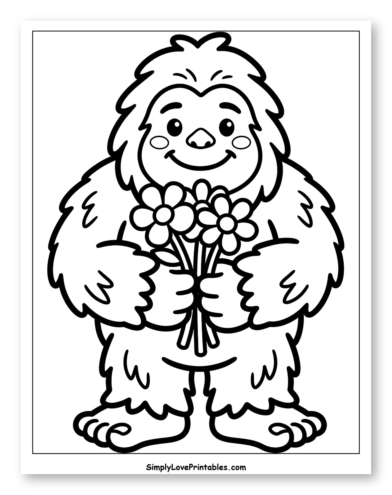 Cute Bigfoot Holding a Bouquet of Flowers