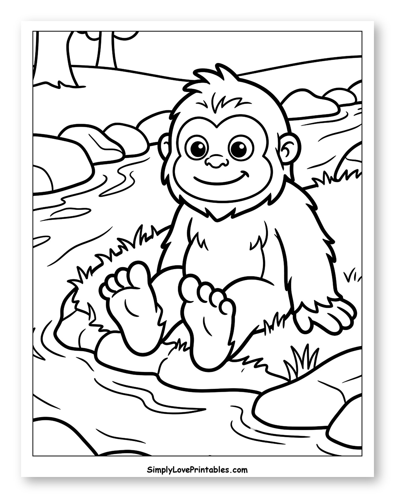 Cute Bigfoot Sitting by a Stream
