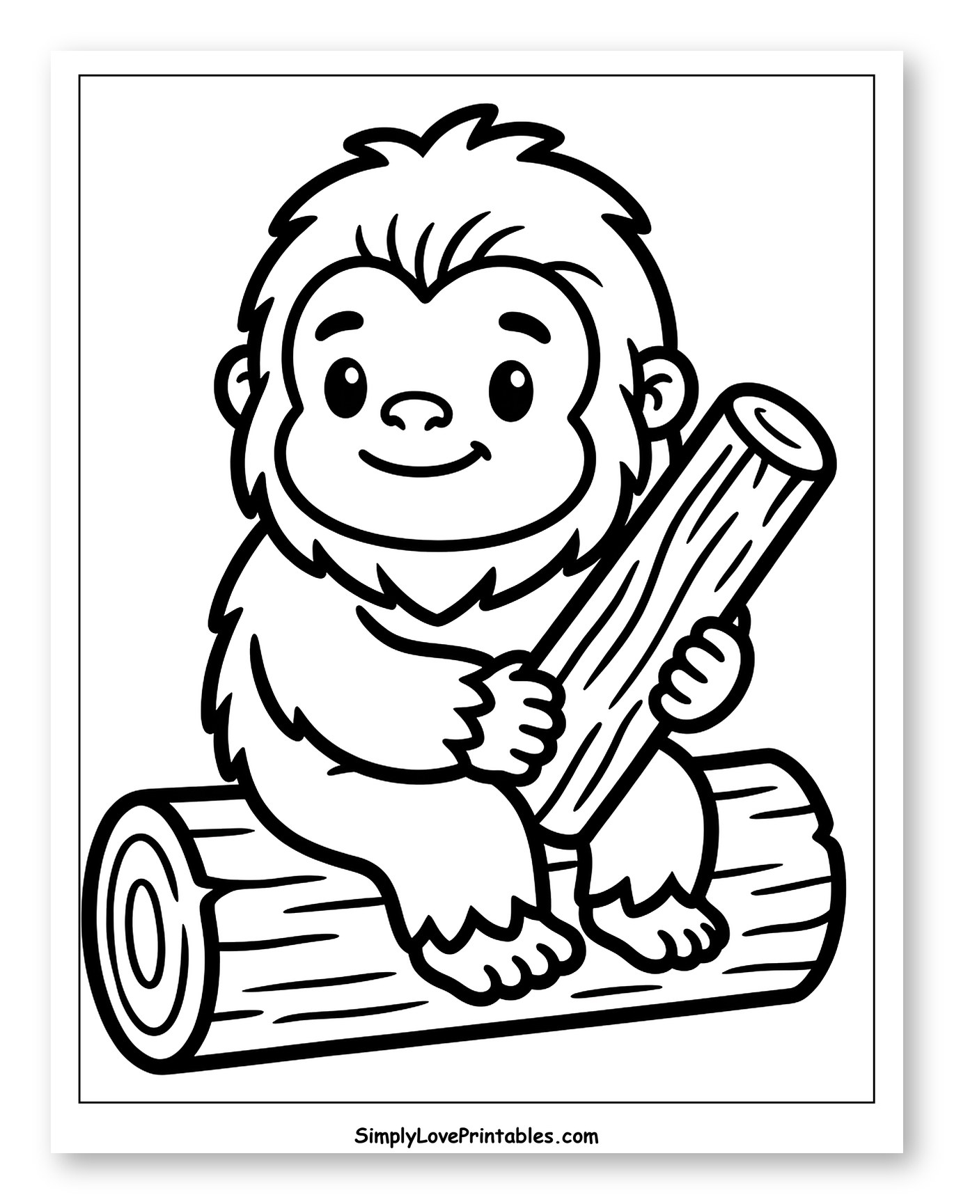 Cute Bigfoot Sitting on a Log Holding Wood