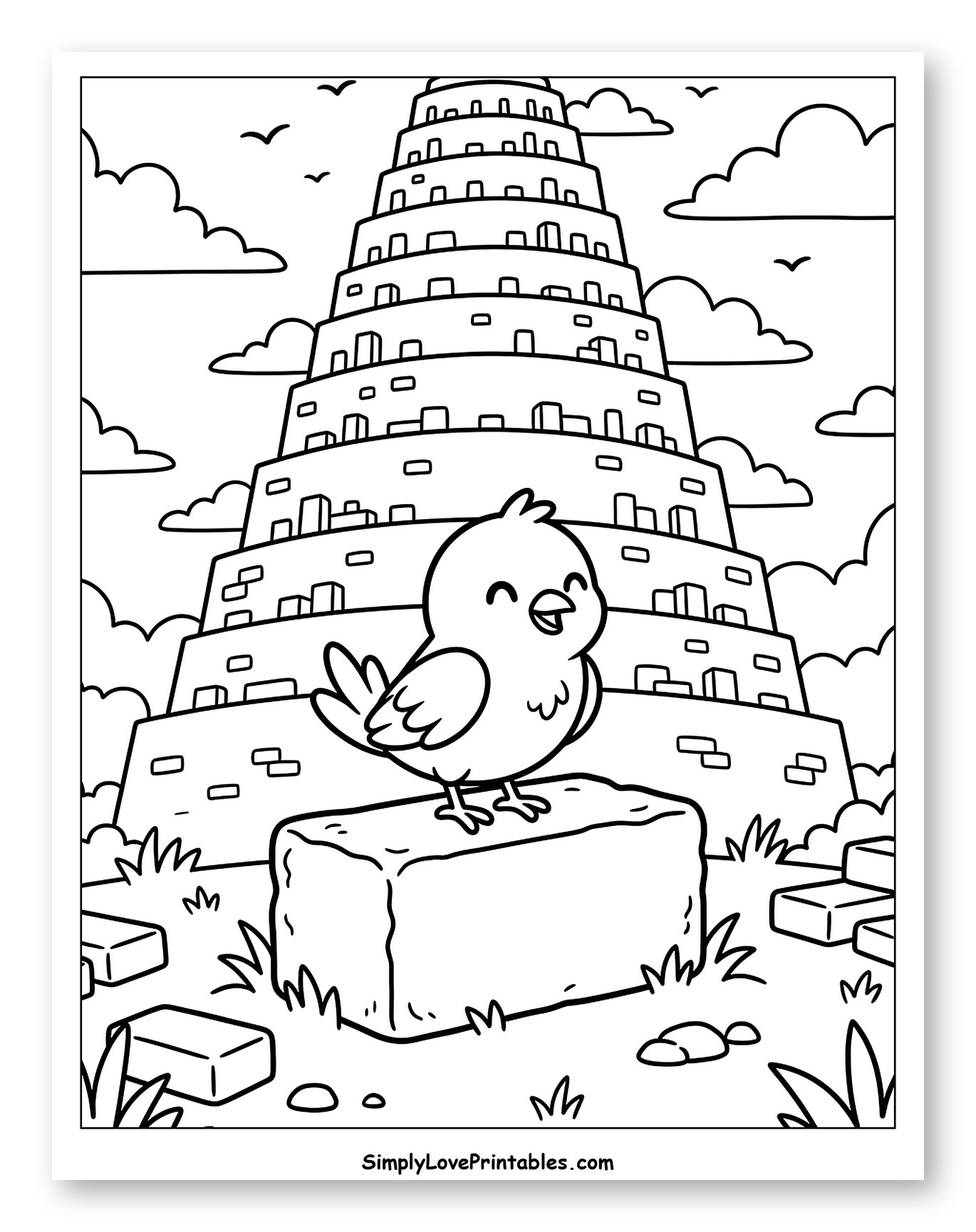 Cute Bird in Front of Tower of Babel