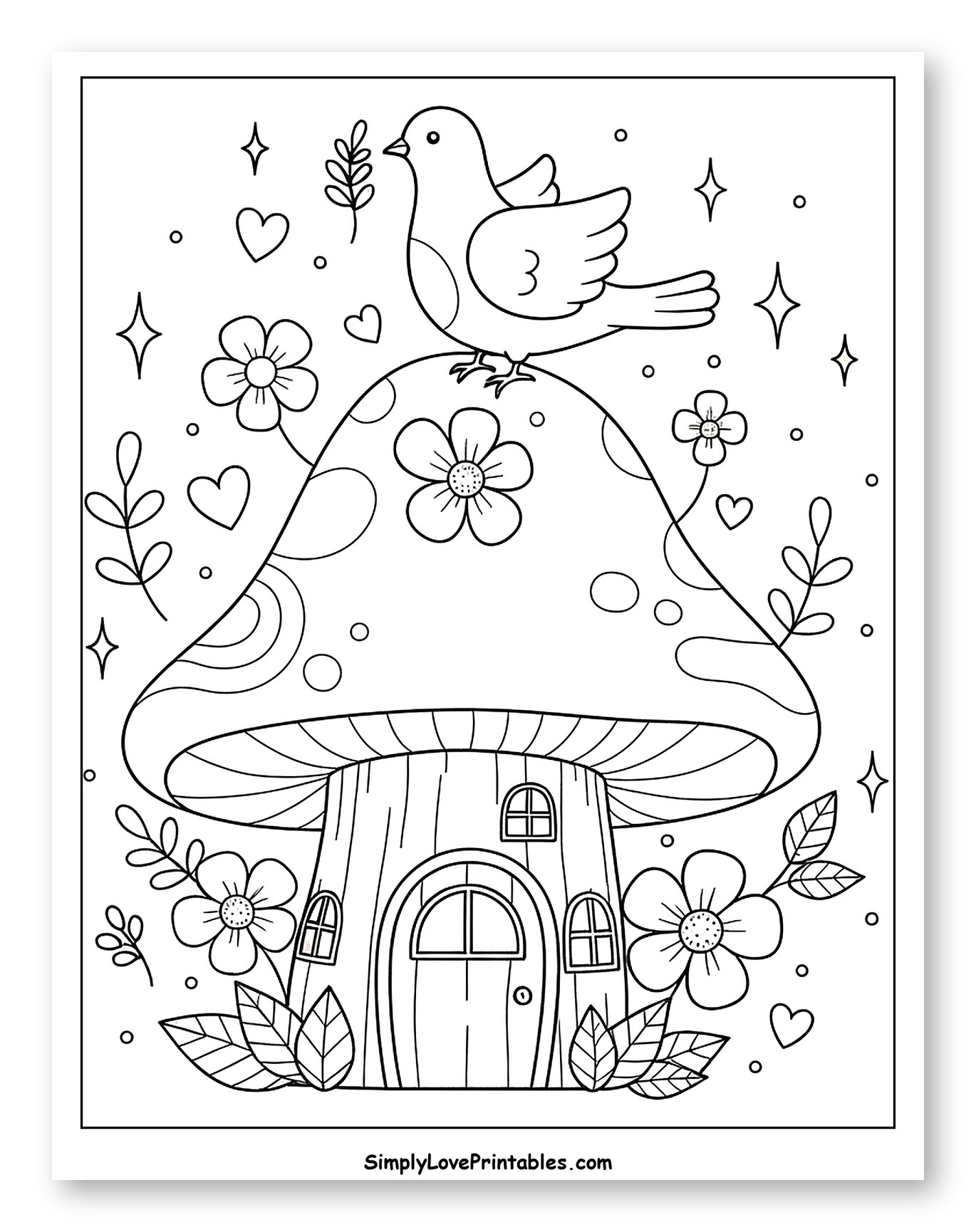 Cute Bird Perched on Mushroom Home