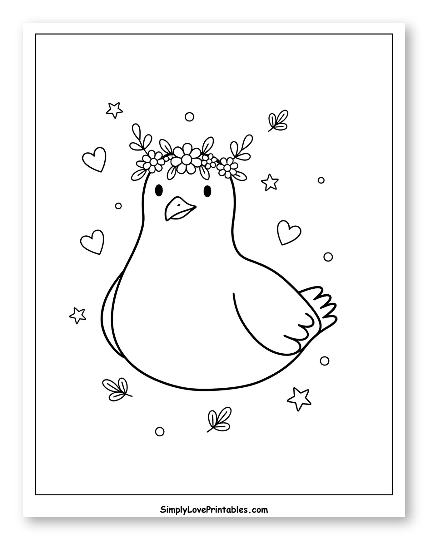 Cute Bird Wearing a Flower Crown Coloring Sheet for Adults