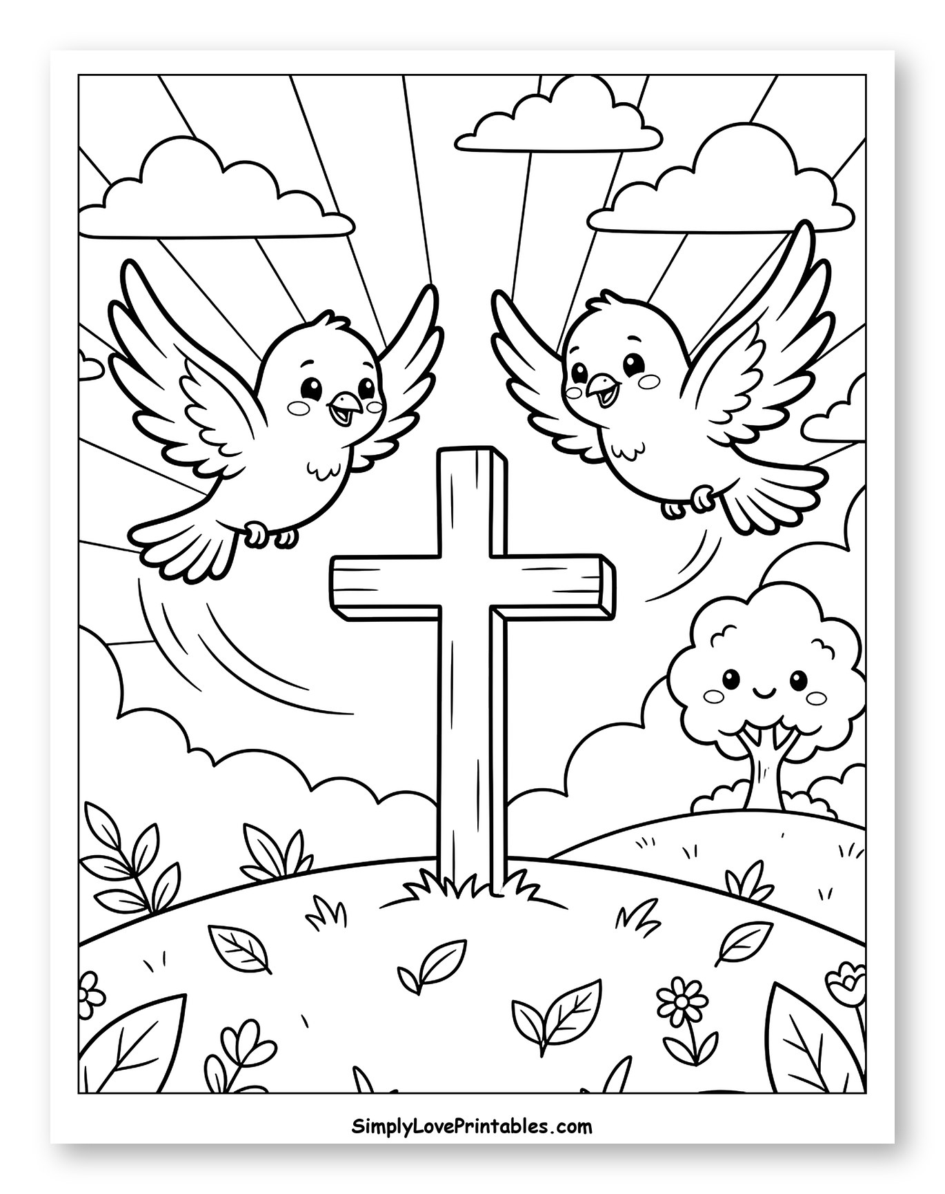 Cute Birds Flying Towards a Cross