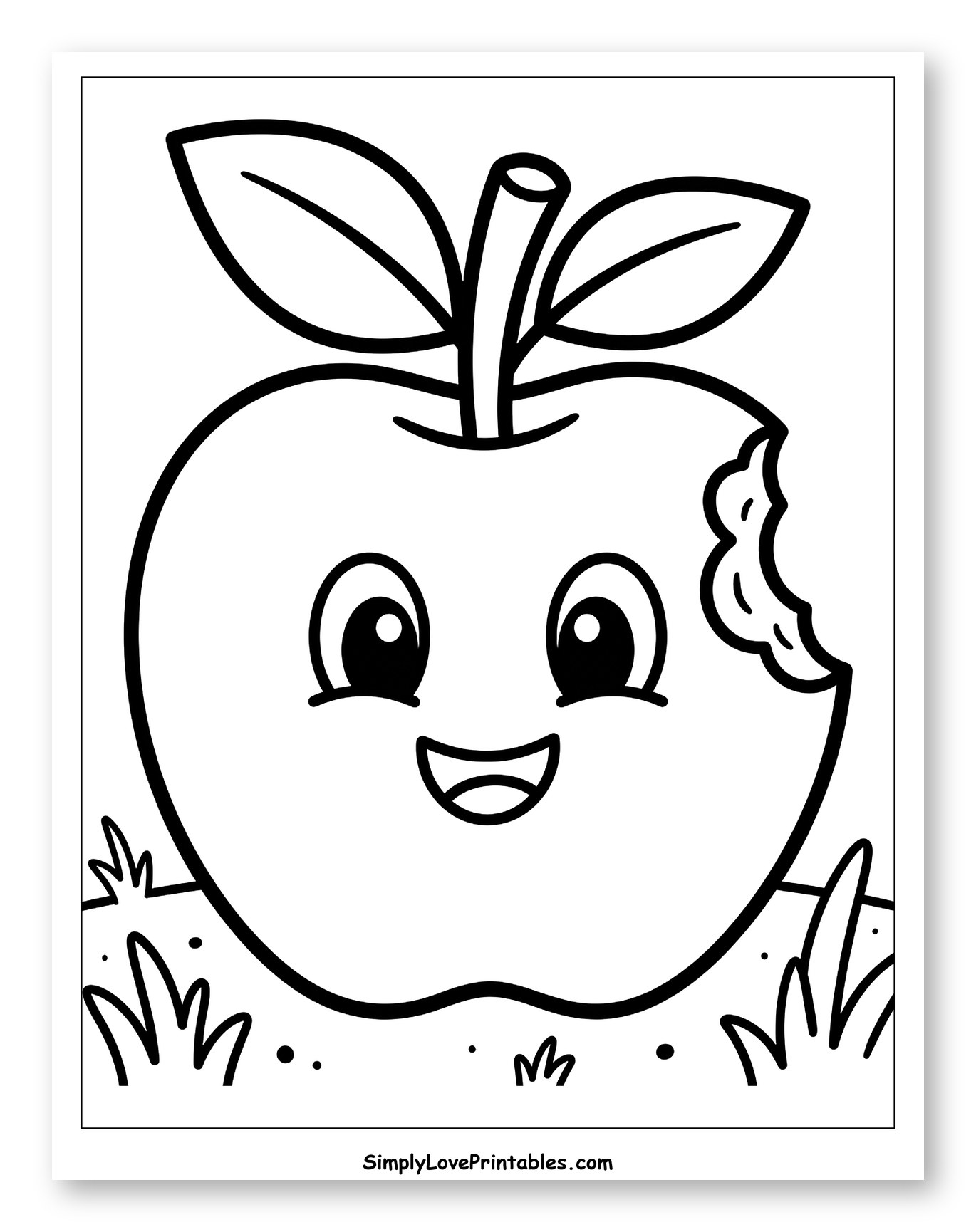 Cute Bitten Apple with Smiling Face Coloring Sheet for Toddlers