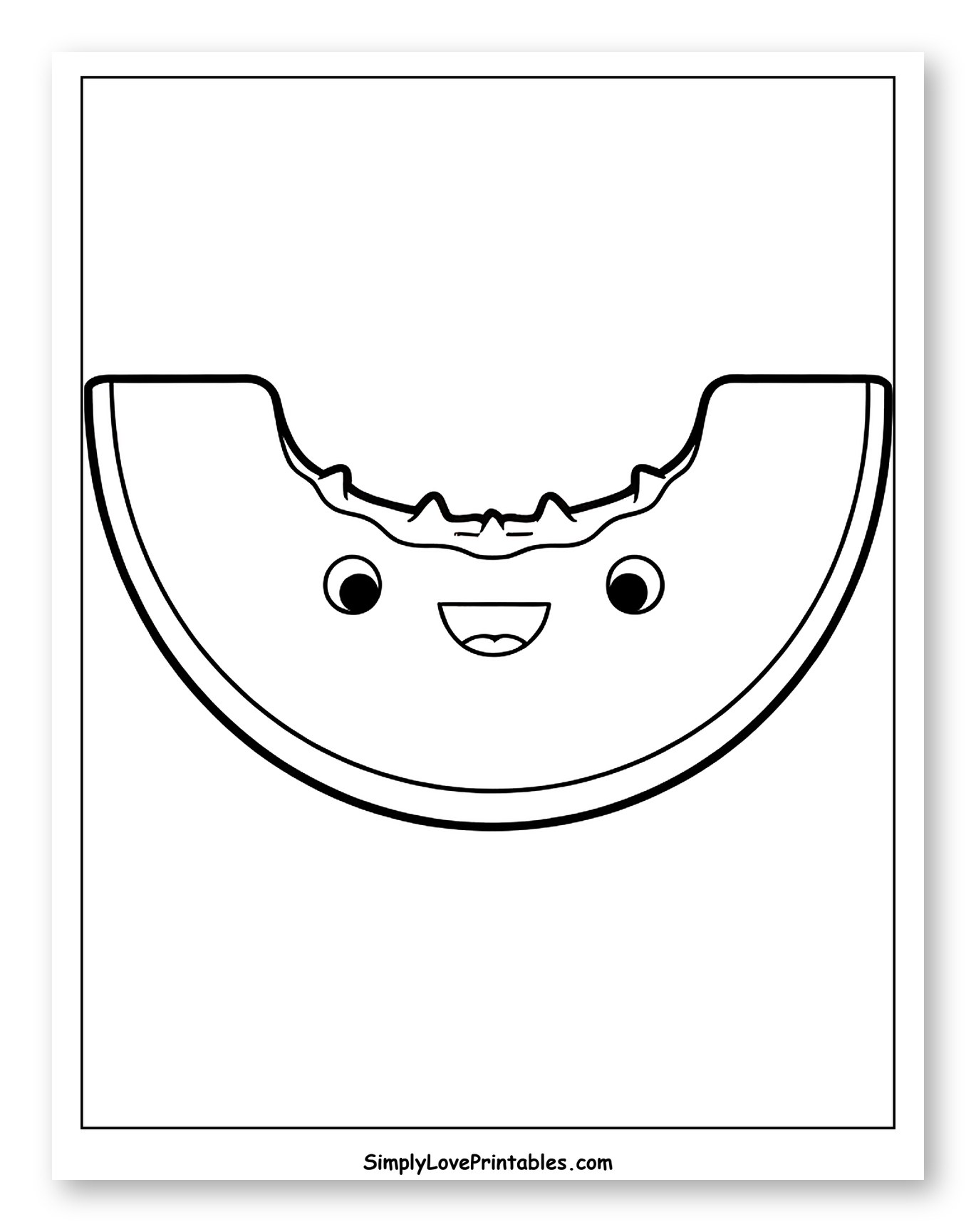 Cute Bitten Melon Slice with a Happy Face Coloring Sheet for Toddlers
