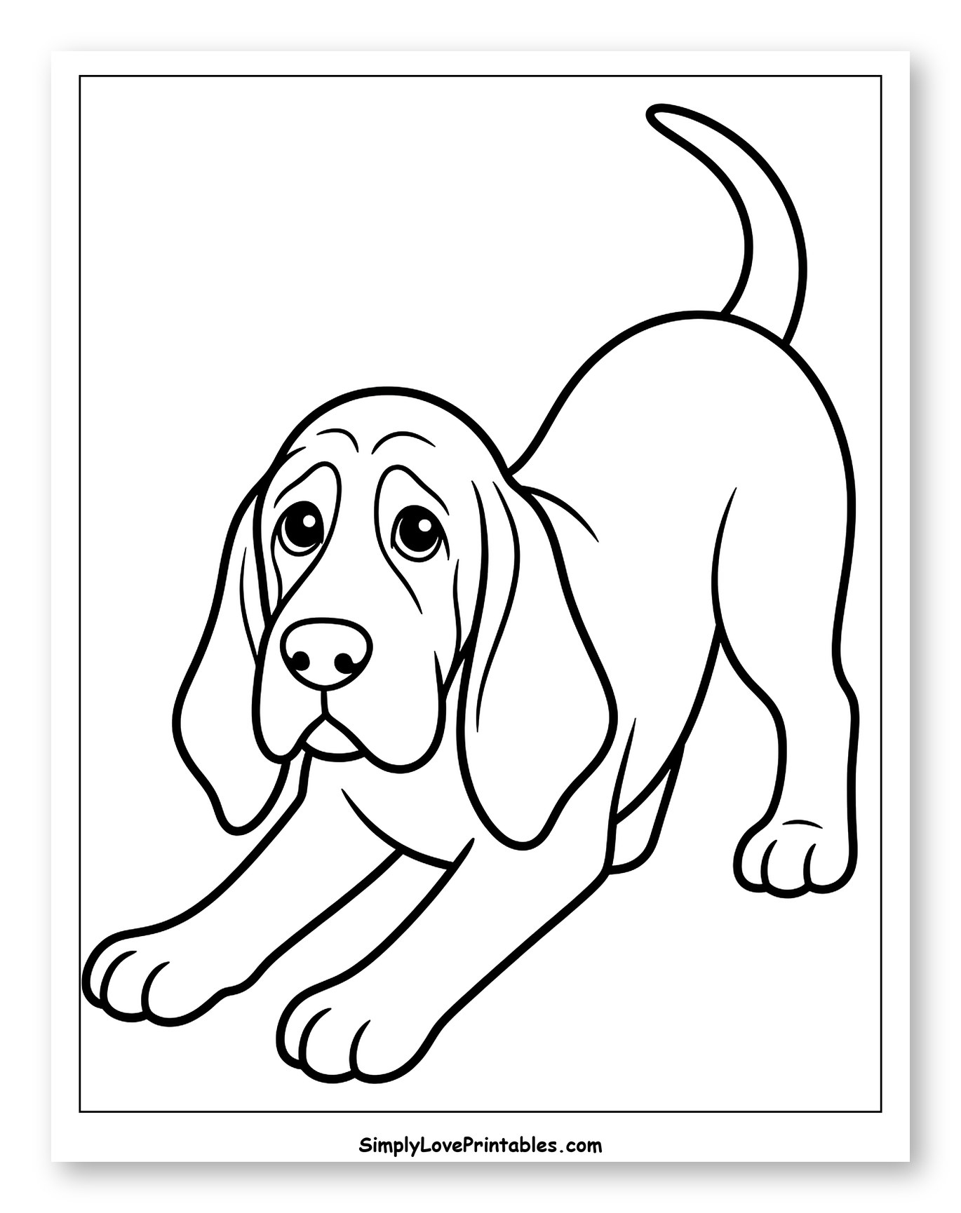 Cute Bloodhound Puppy in Play Bow to Color for Toddlers