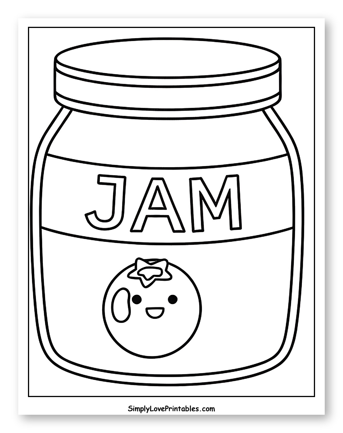 Cute Blueberry Jam Jar Outline Coloring Sheet for Toddlers
