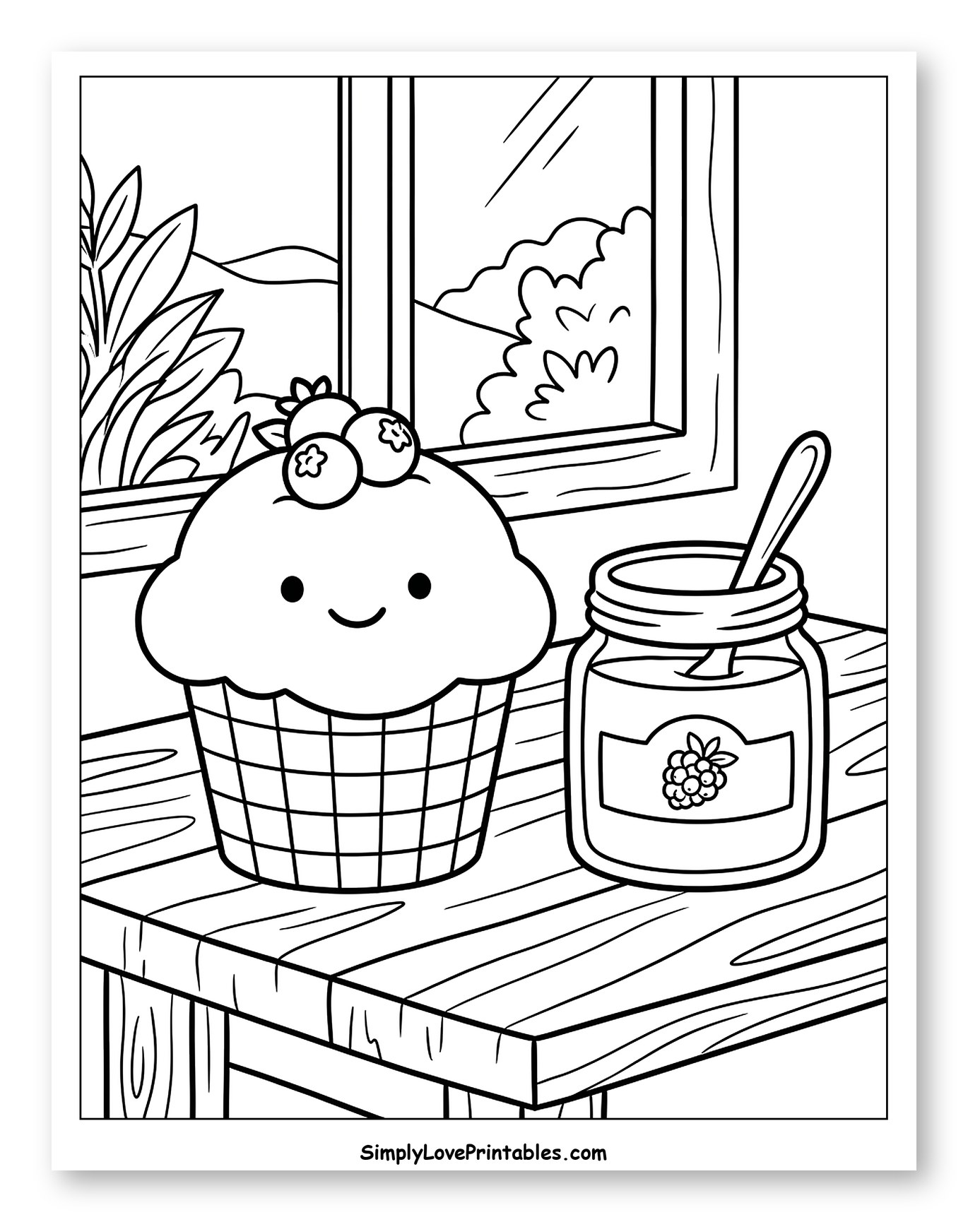 Cute Blueberry Muffin and Raspberry Jam by Window
