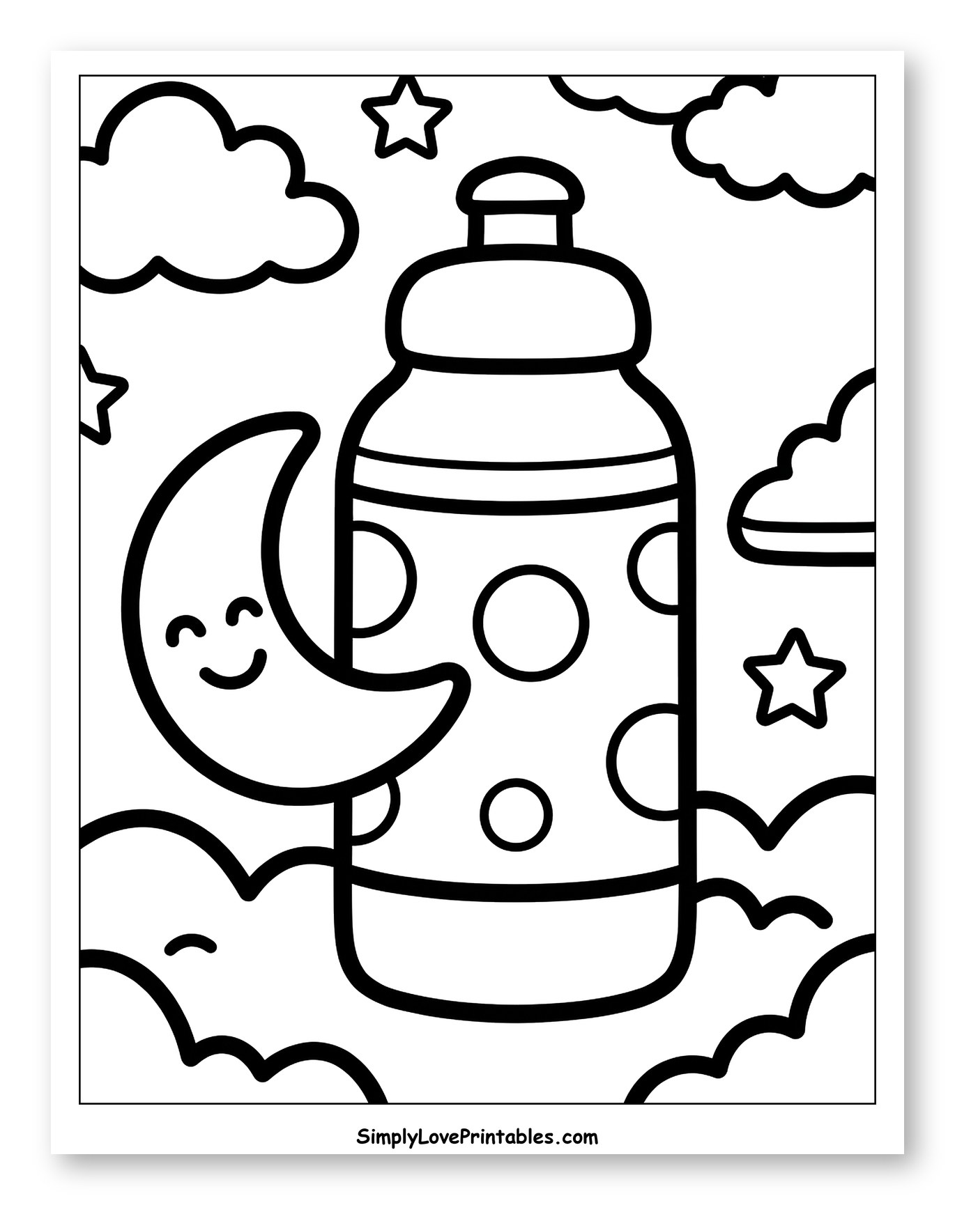 Cute Bottle with Smiling Moon and Stars