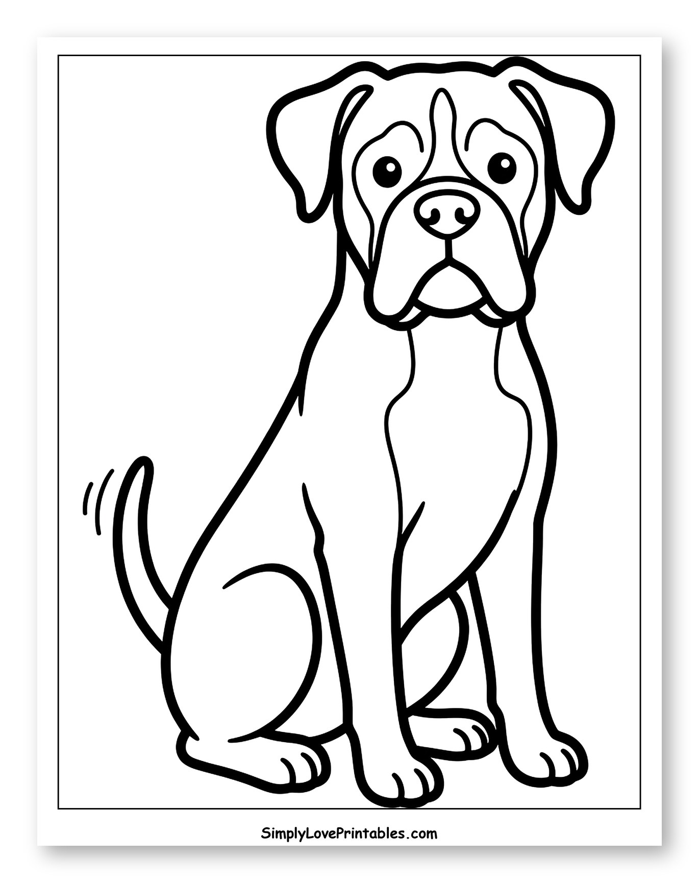 Cute Boxer Dog Sitting with Wagging Tail Coloring Sheet for Toddlers