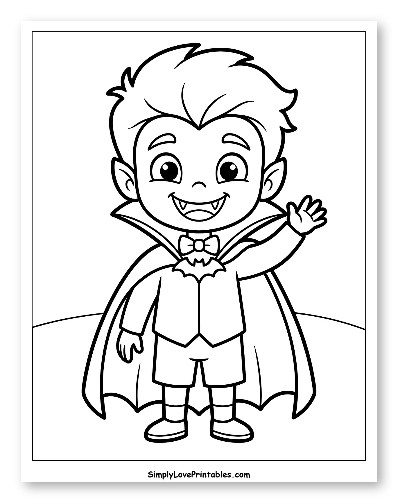 Cute Boy Vampire Waving Coloring Page for Toddlers