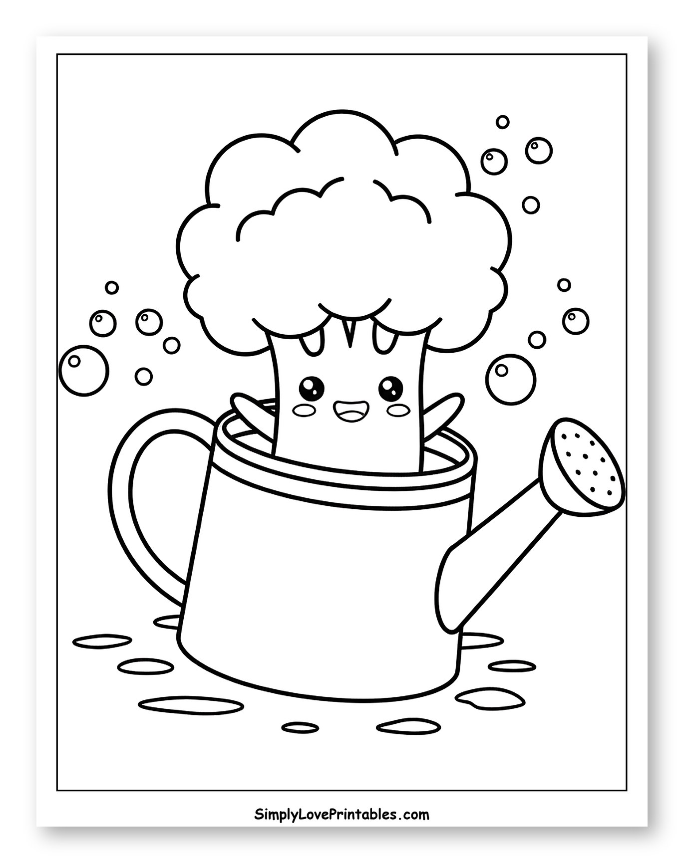 Cute Broccoli in Watering Can with Bubbles