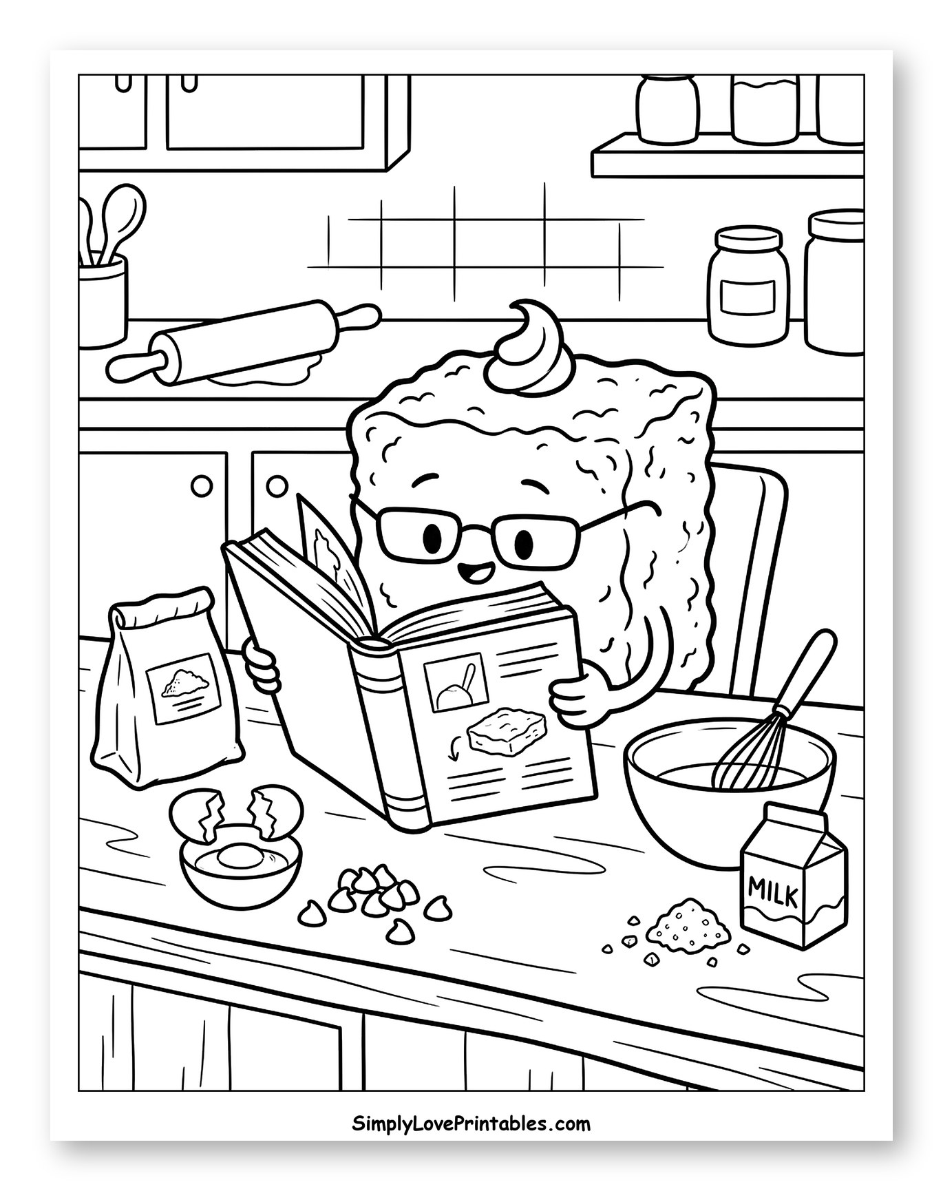 Cute Brownie Reading Recipe Book in Kitchen