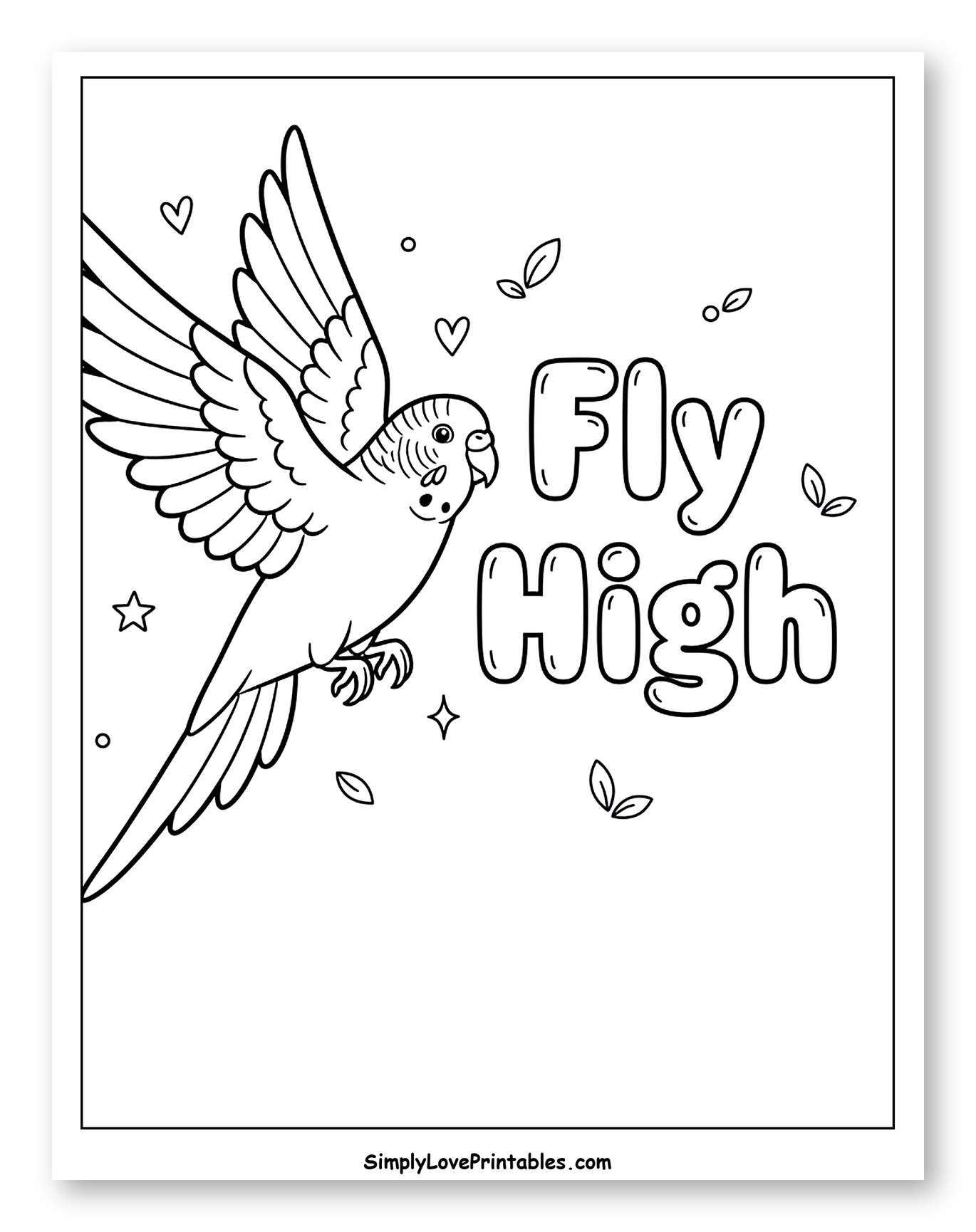 Cute Budgie Flying with "Fly High" Text
