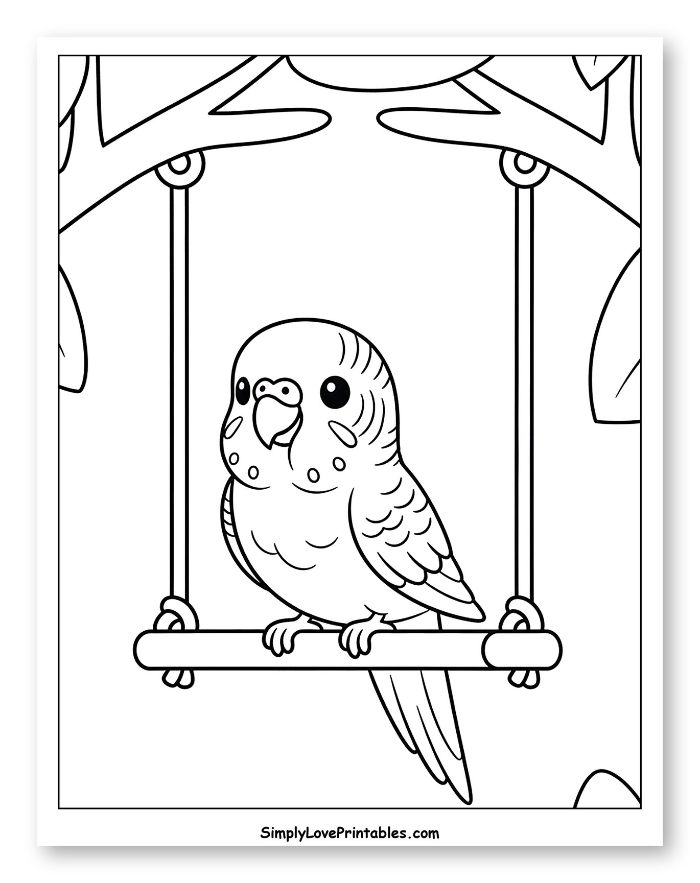 Cute Budgie Perched on a Swing Coloring Sheet for Toddlers