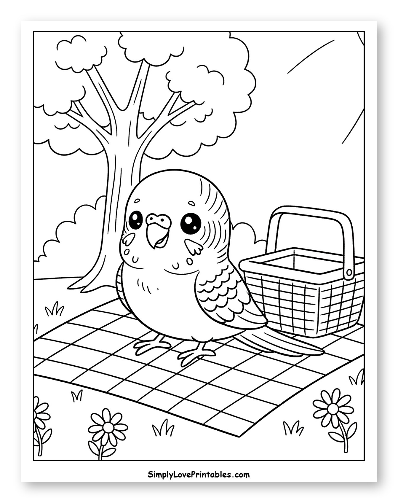 Cute Budgie Picnic Under a Tree