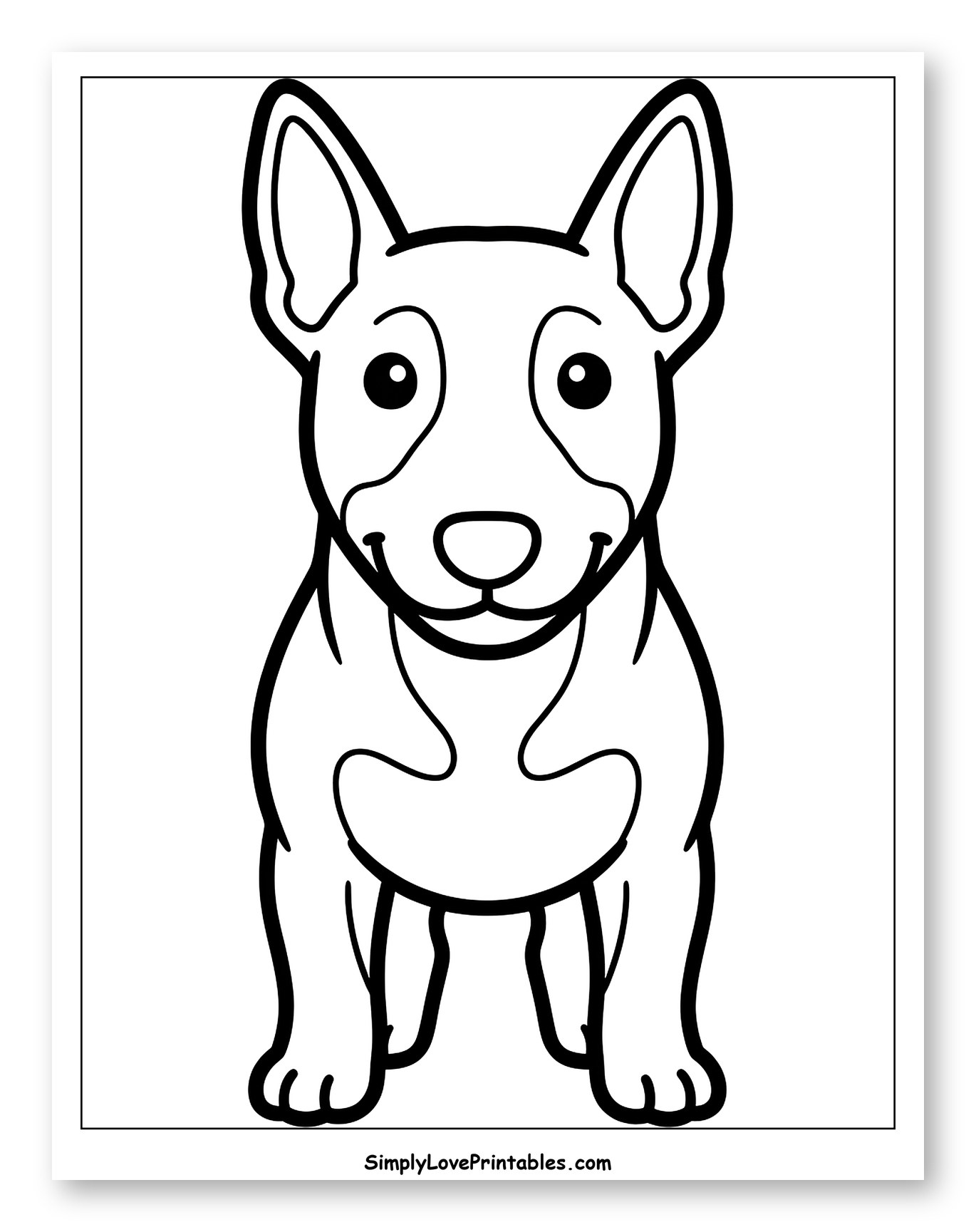 Cute Bull Terrier Puppy Standing Coloring Sheet for Toddlers