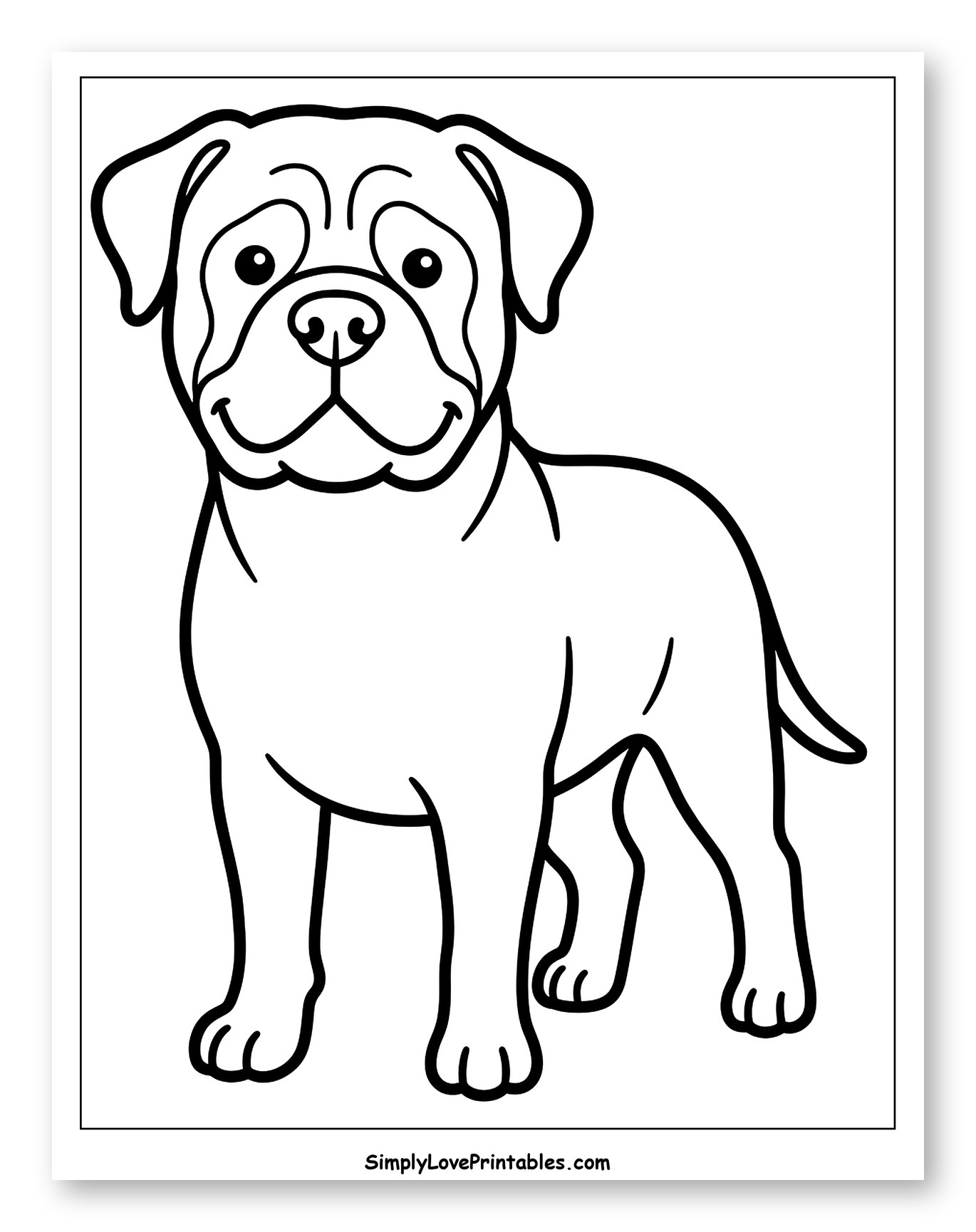 Cute Bullmastiff Puppy Standing Coloring Page for Toddlers